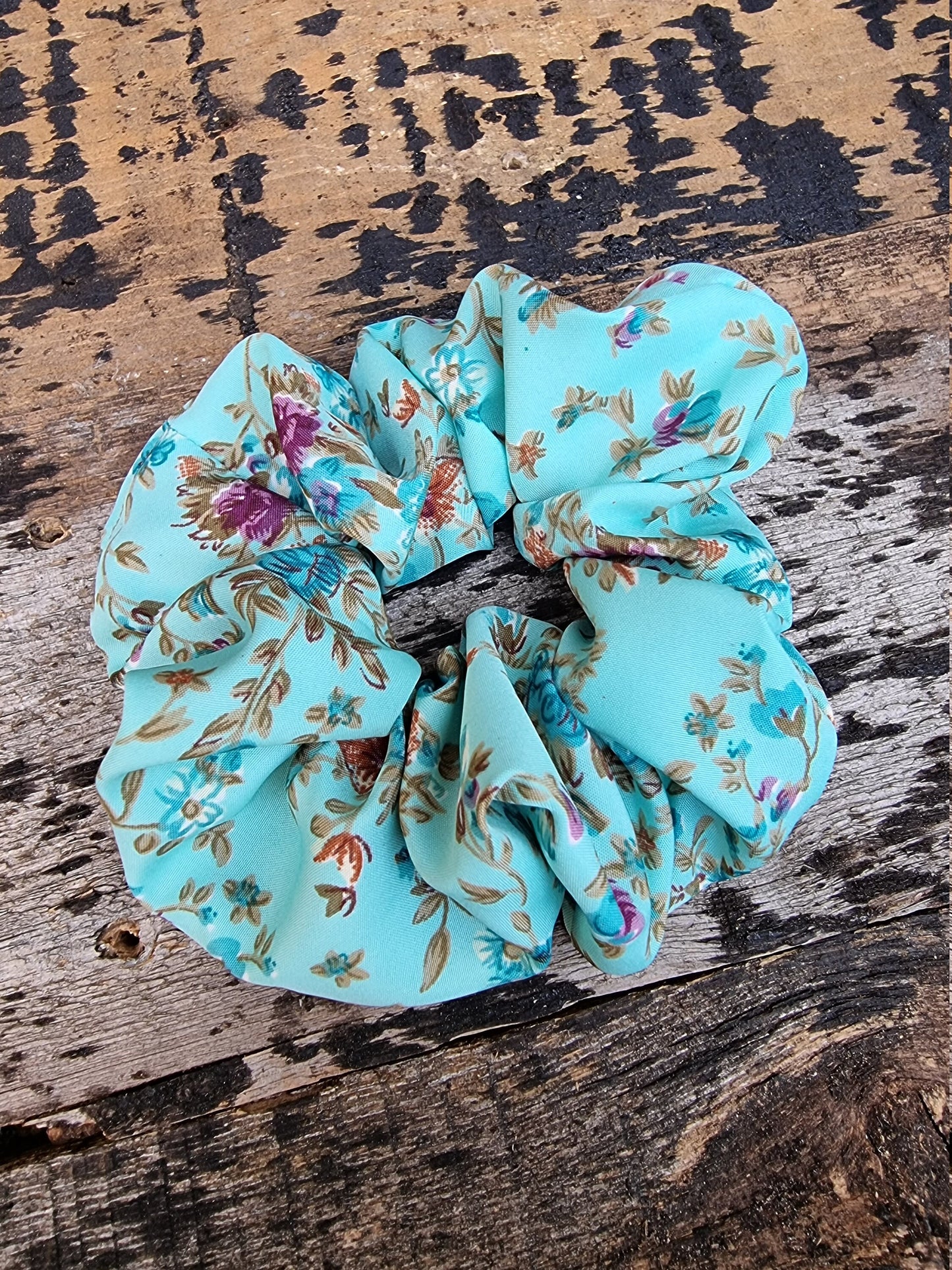 Mint Scattered Floral Crepe Scrunchie | Hair Tie