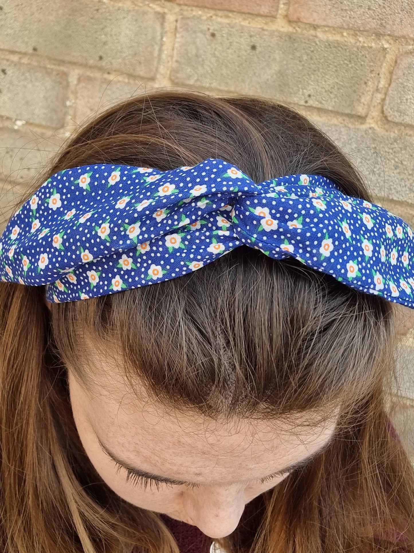 Dark Blue Mini Daisies and Dots Wired Headband