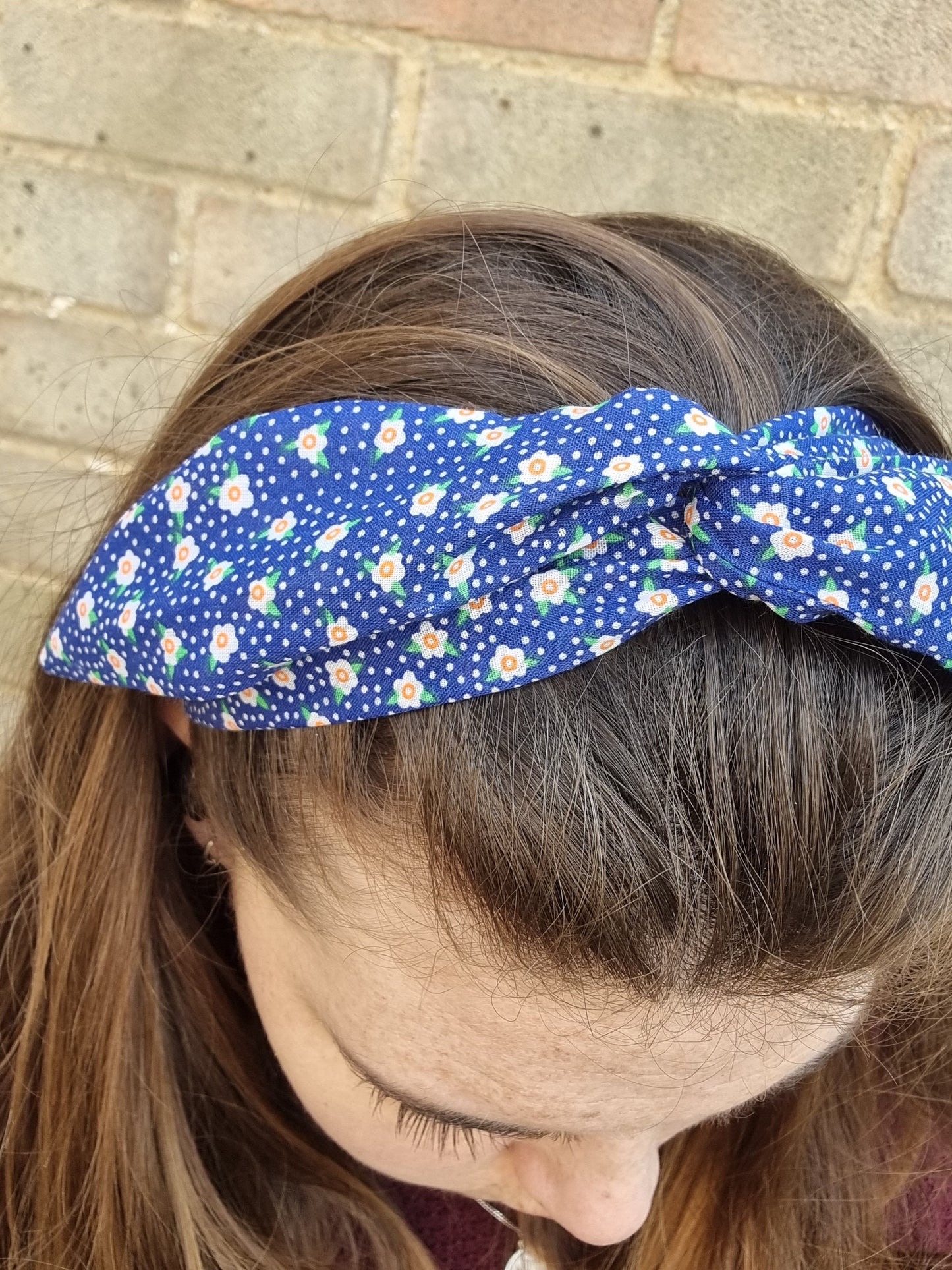 Dark Blue Mini Daisies and Dots Wired Headband