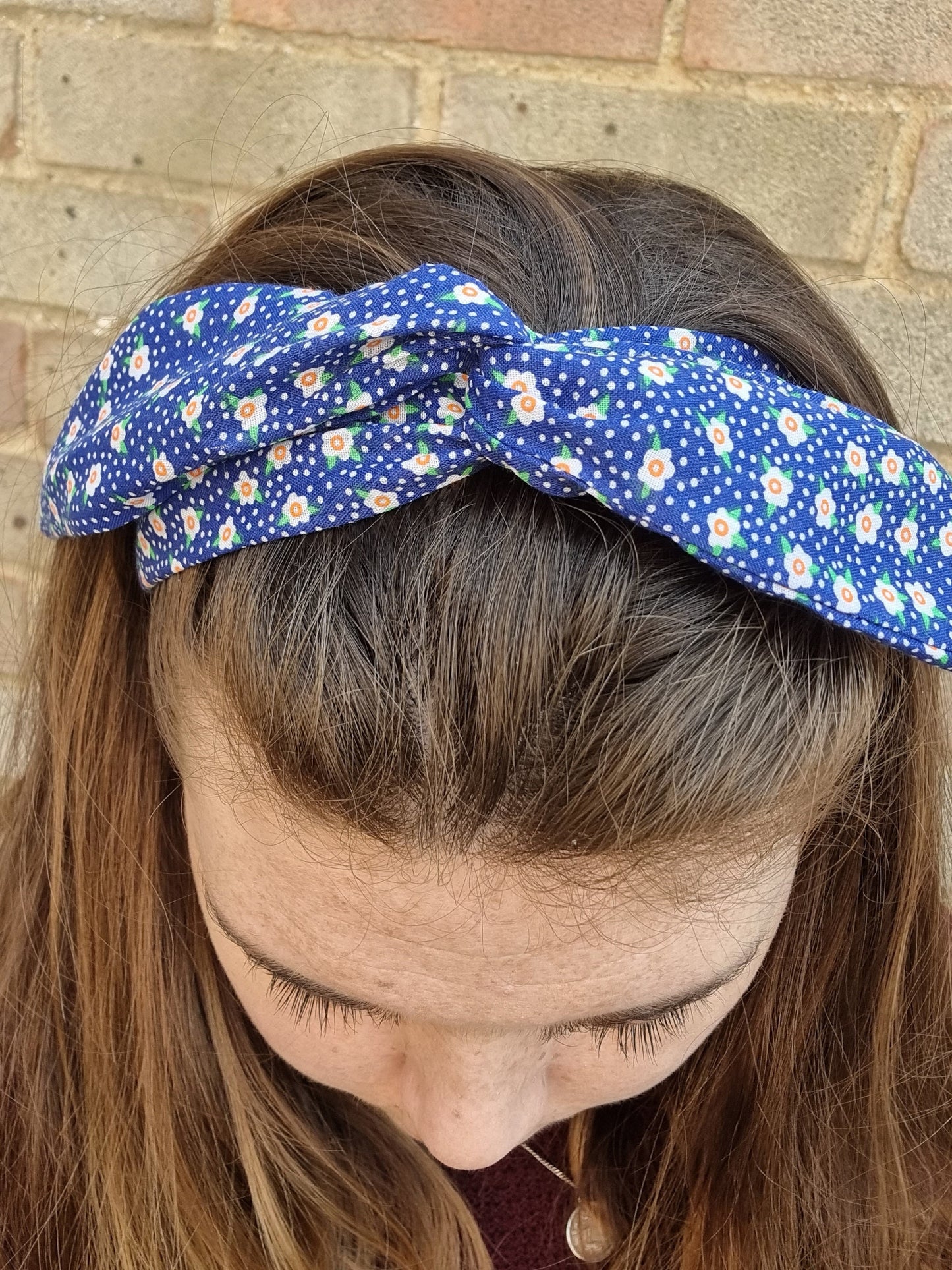 Dark Blue Mini Daisies and Dots Wired Headband