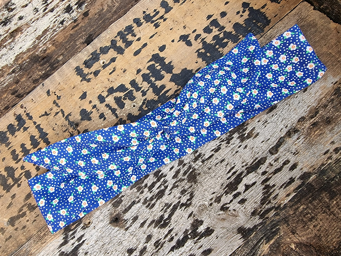 Dark Blue Mini Daisies and Dots Wired Headband