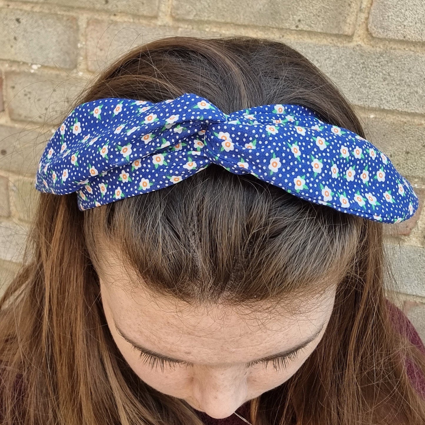 Dark Blue Mini Daisies and Dots Wired Headband