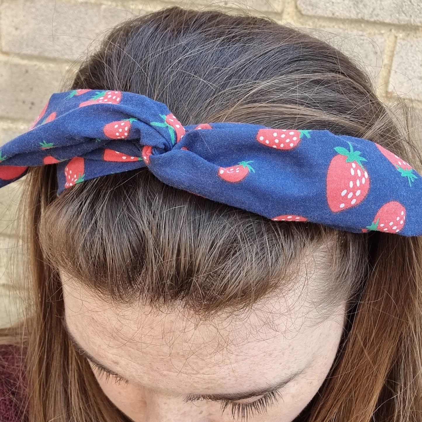 Navy Strawberry Wired Headband