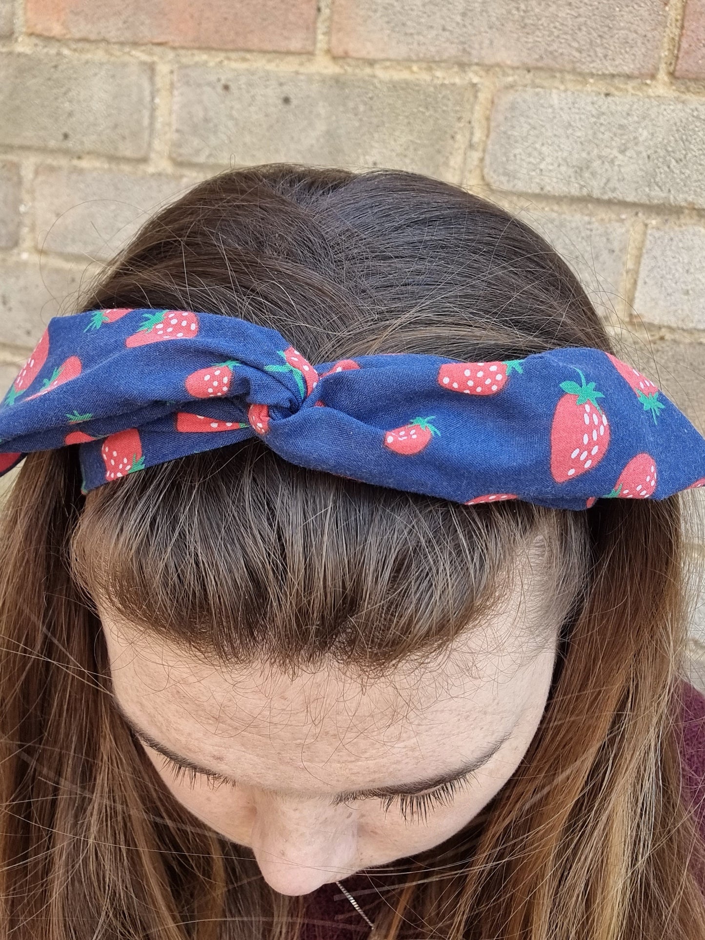 Navy Strawberry Wired Headband