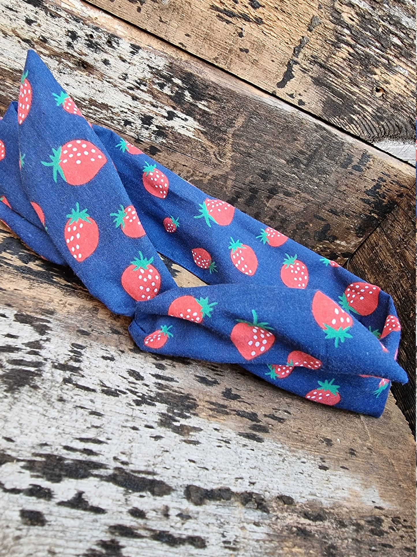 Navy Strawberry Wired Headband