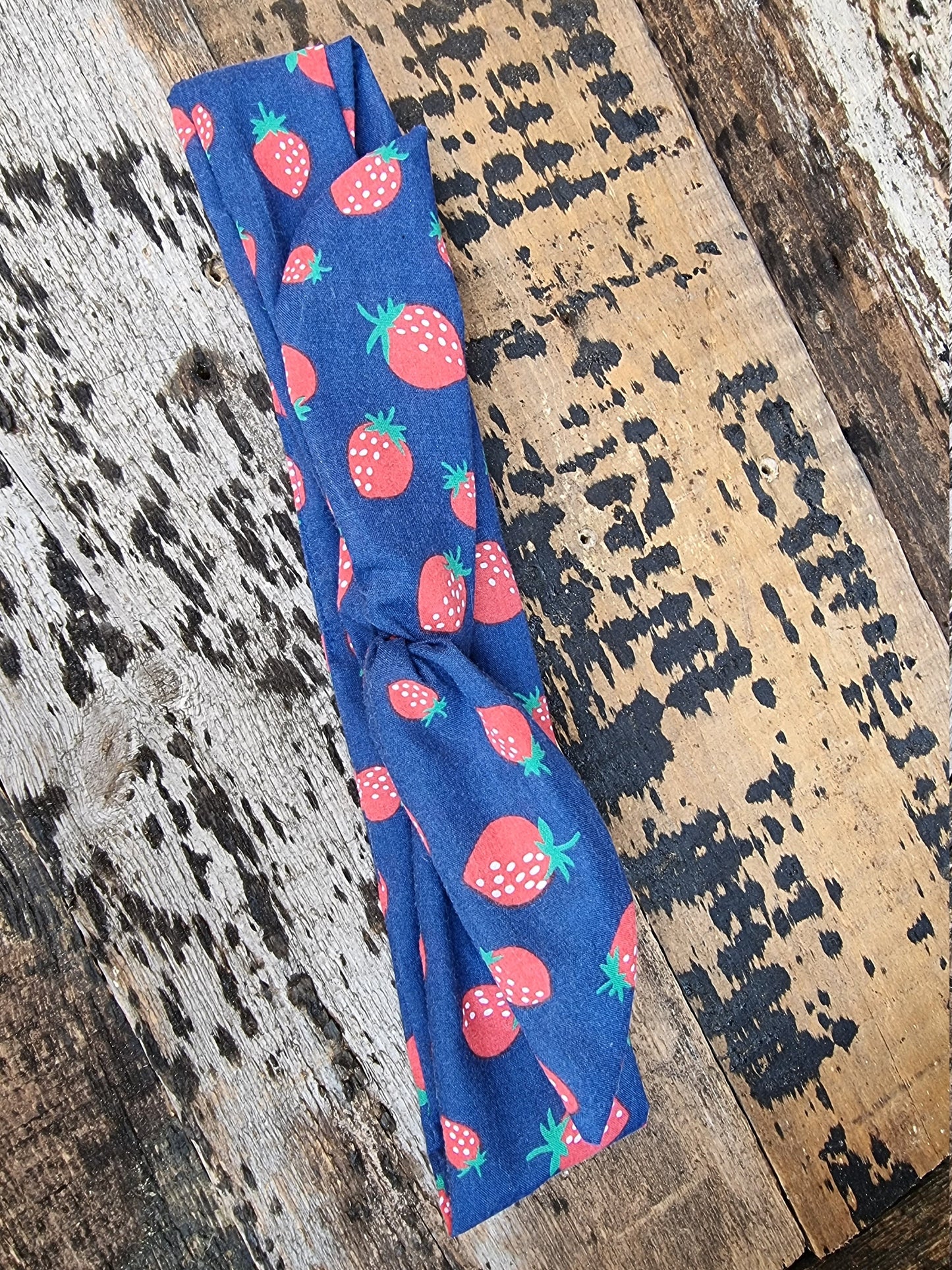 Navy Strawberry Wired Headband