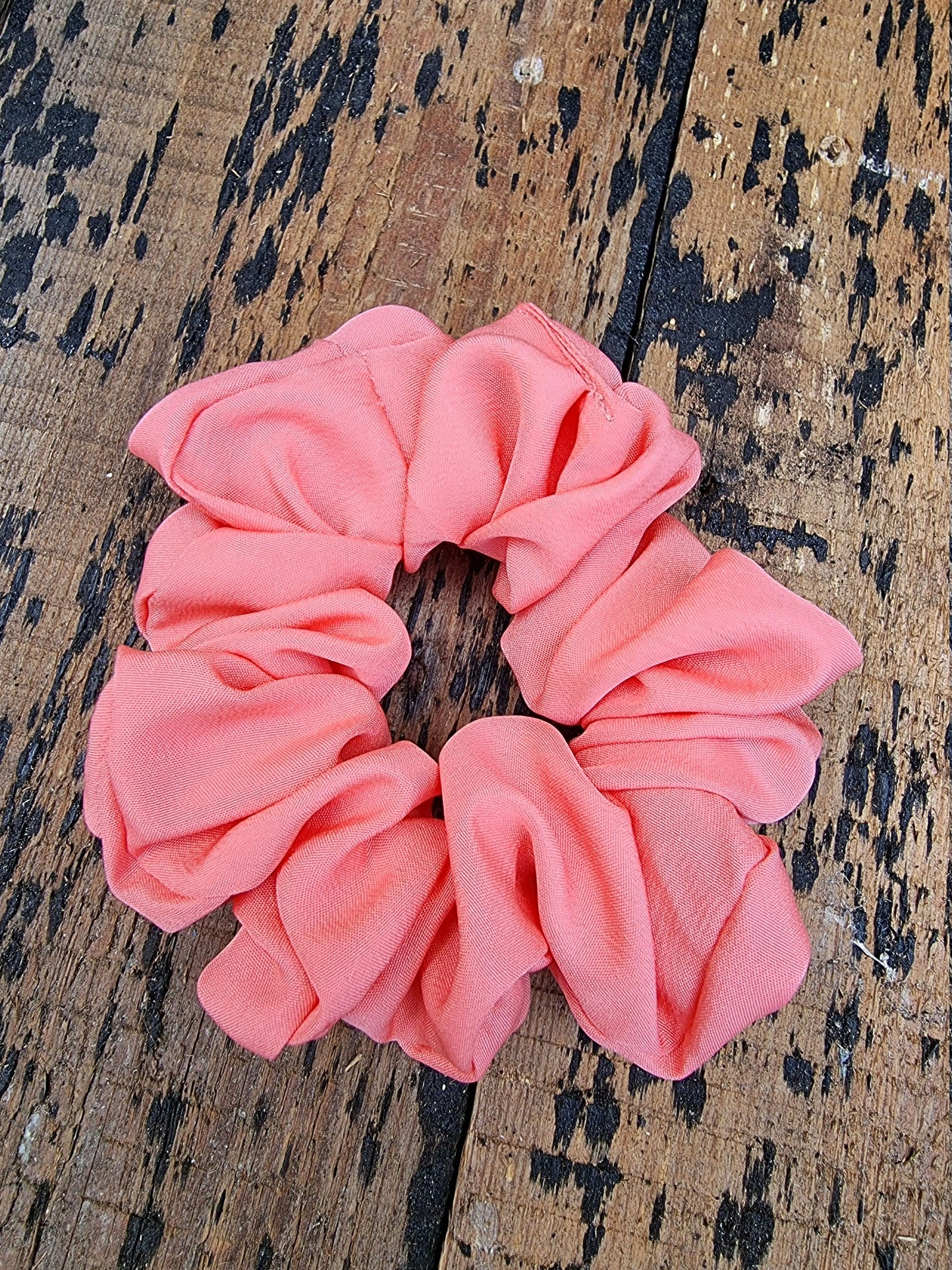 Soft Coral Pink Crepe Scrunchie | Hair Tie