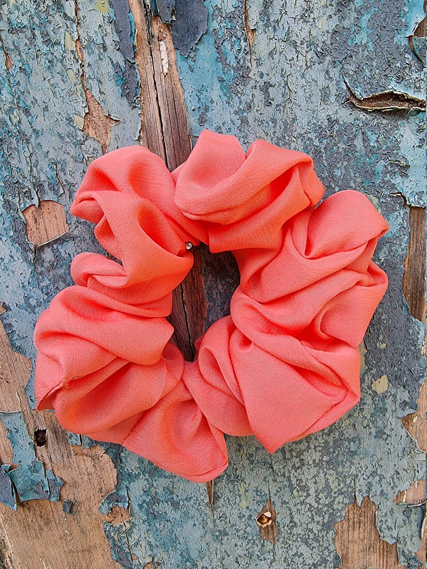 Soft Coral Pink Crepe Scrunchie | Hair Tie