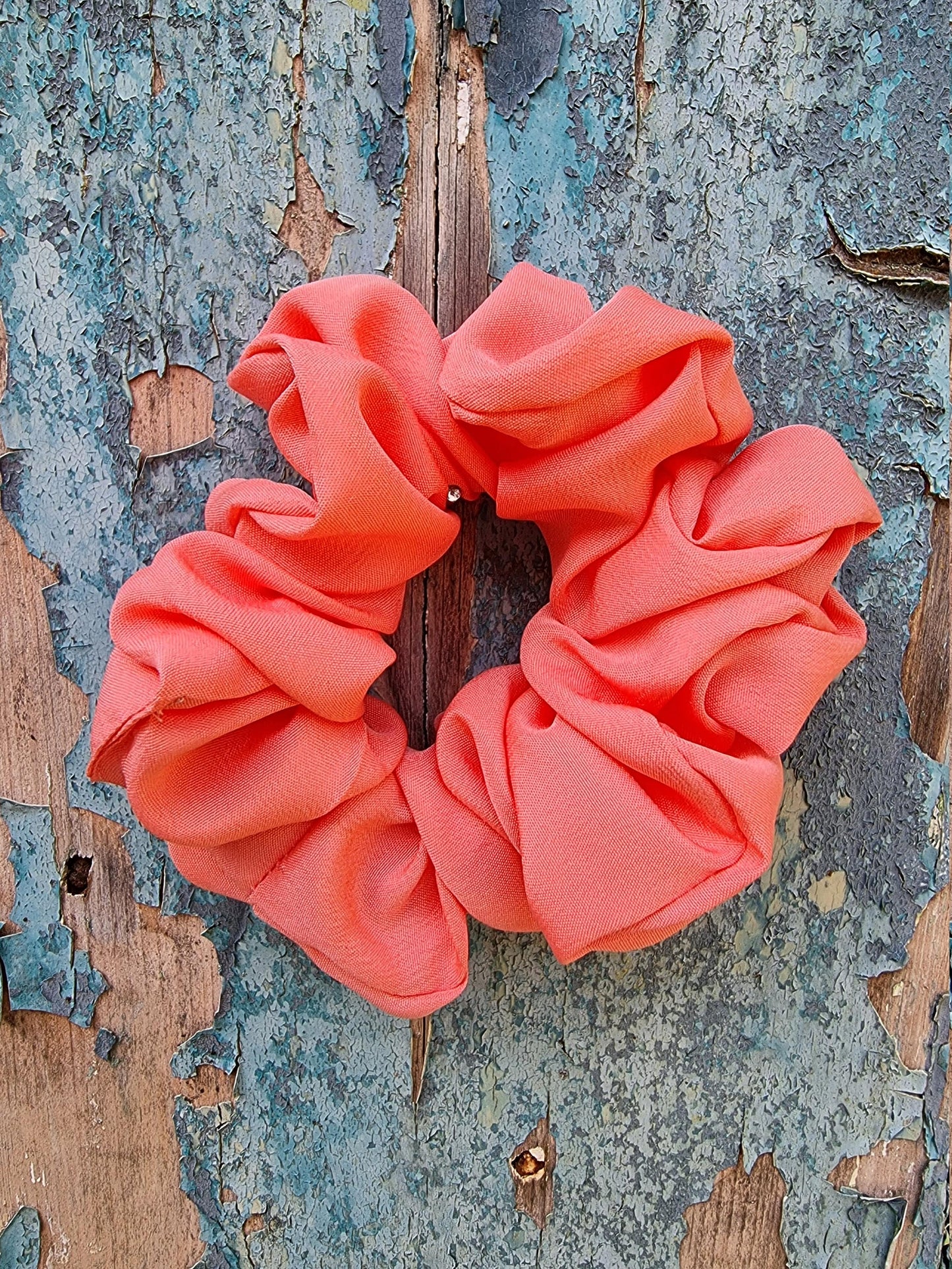 Soft Coral Pink Crepe Scrunchie | Hair Tie