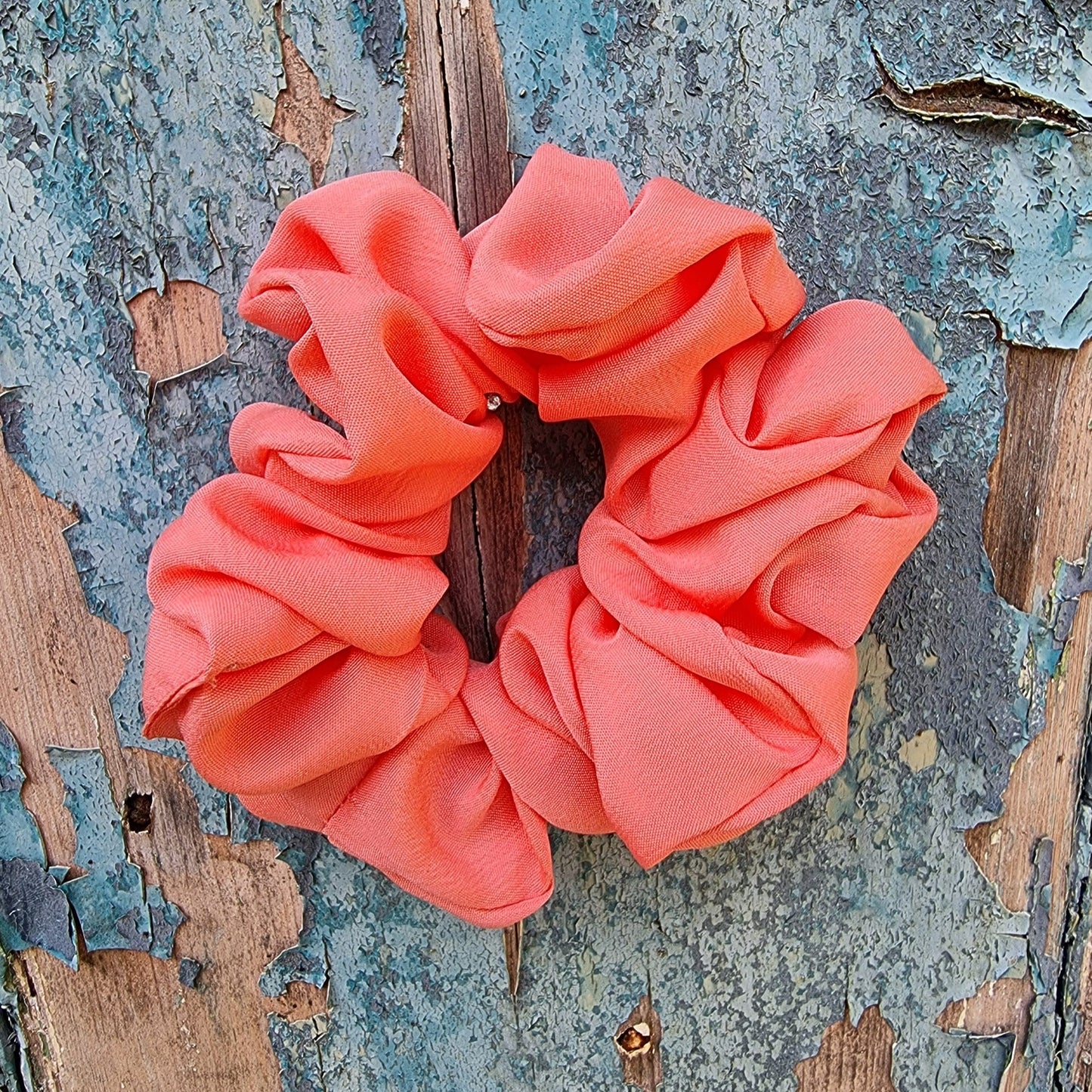 Soft Coral Pink Crepe Scrunchie | Hair Tie