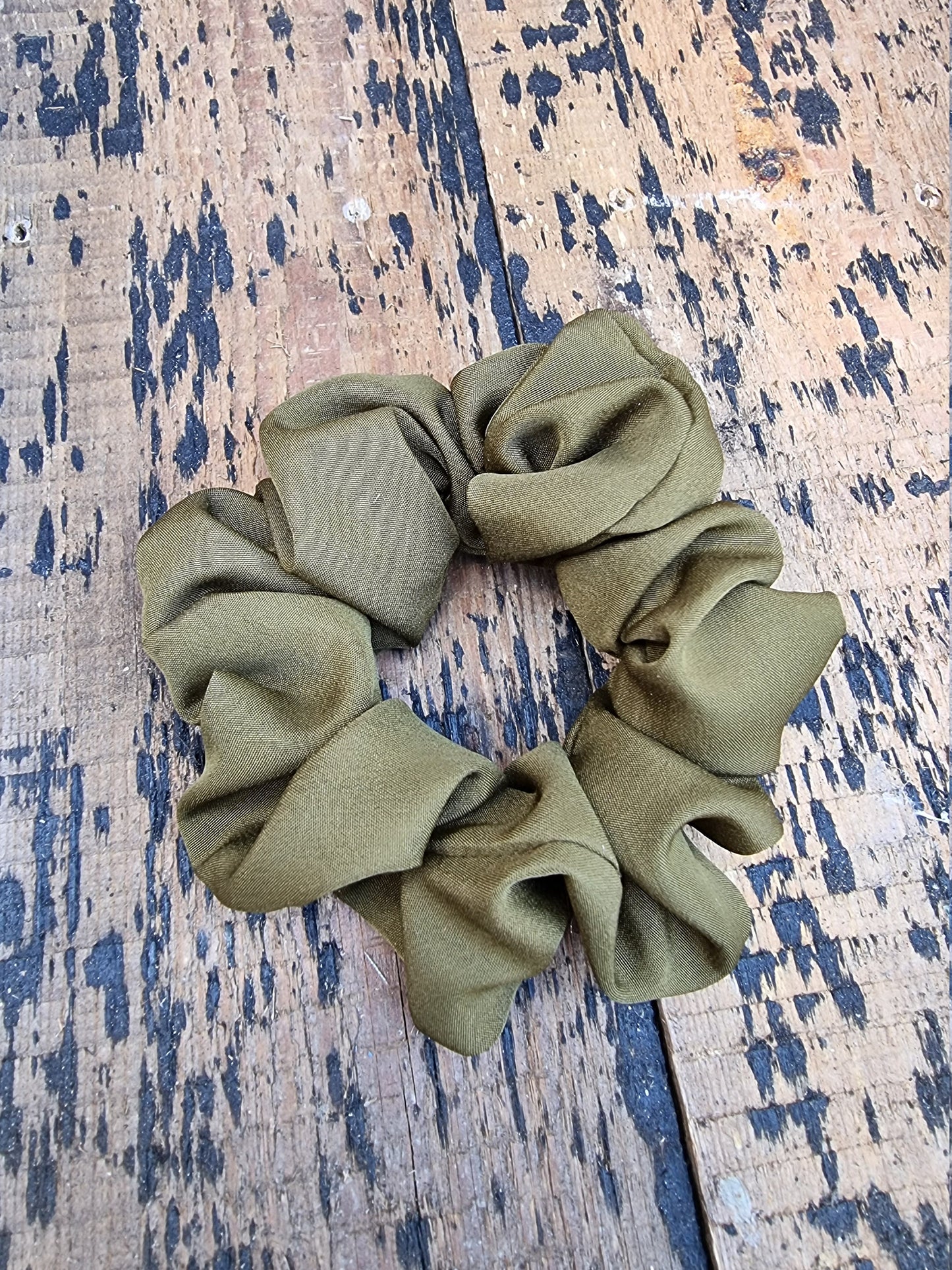 Soft Olive Green Crepe Scrunchie | Hair Tie