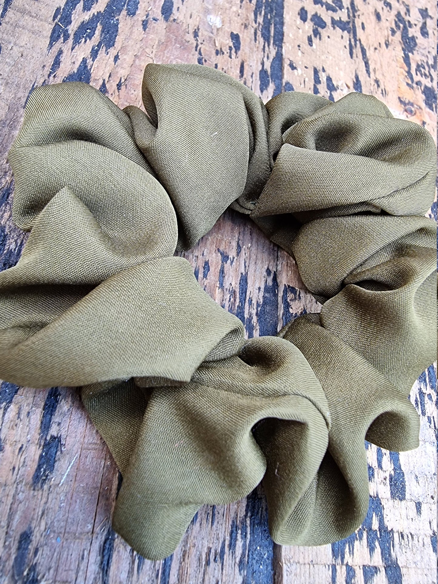 Soft Olive Green Crepe Scrunchie | Hair Tie