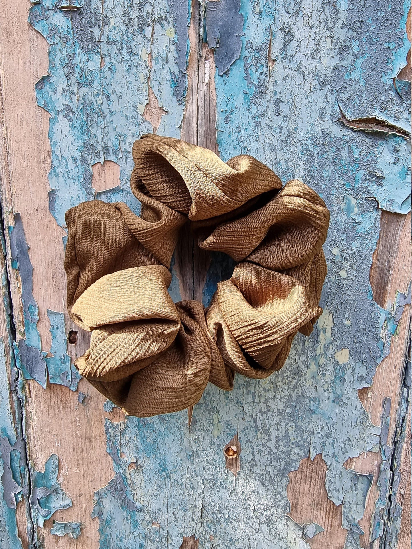 Intense Olive Crinkle Crepe Scrunchie | Hair Tie