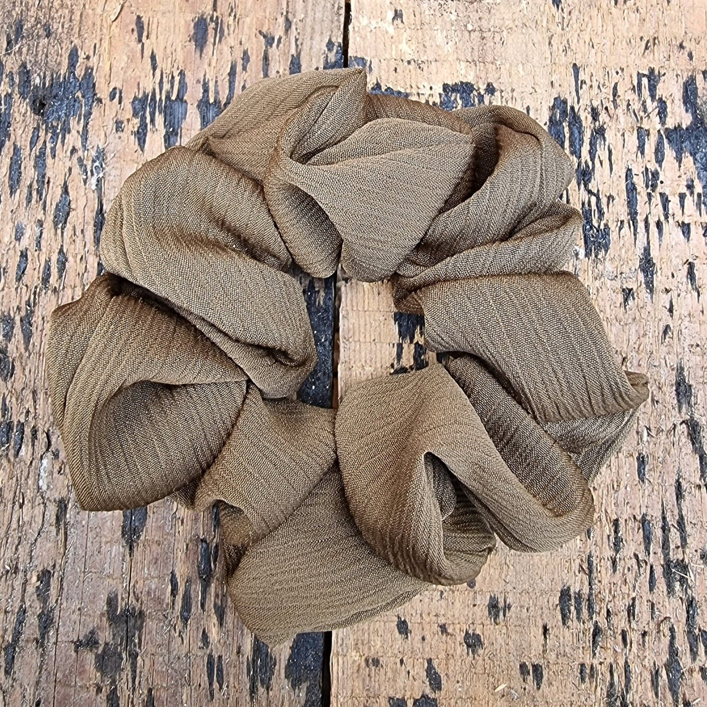 Intense Olive Crinkle Crepe Scrunchie | Hair Tie