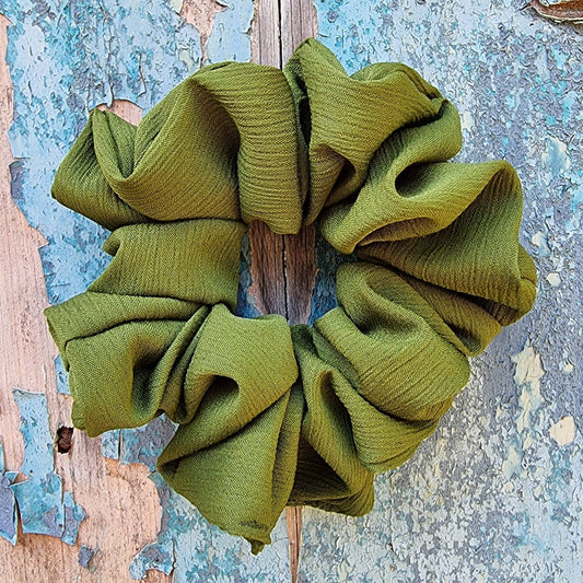 Forest Green Crinkle Crepe Scrunchie | Hair Tie