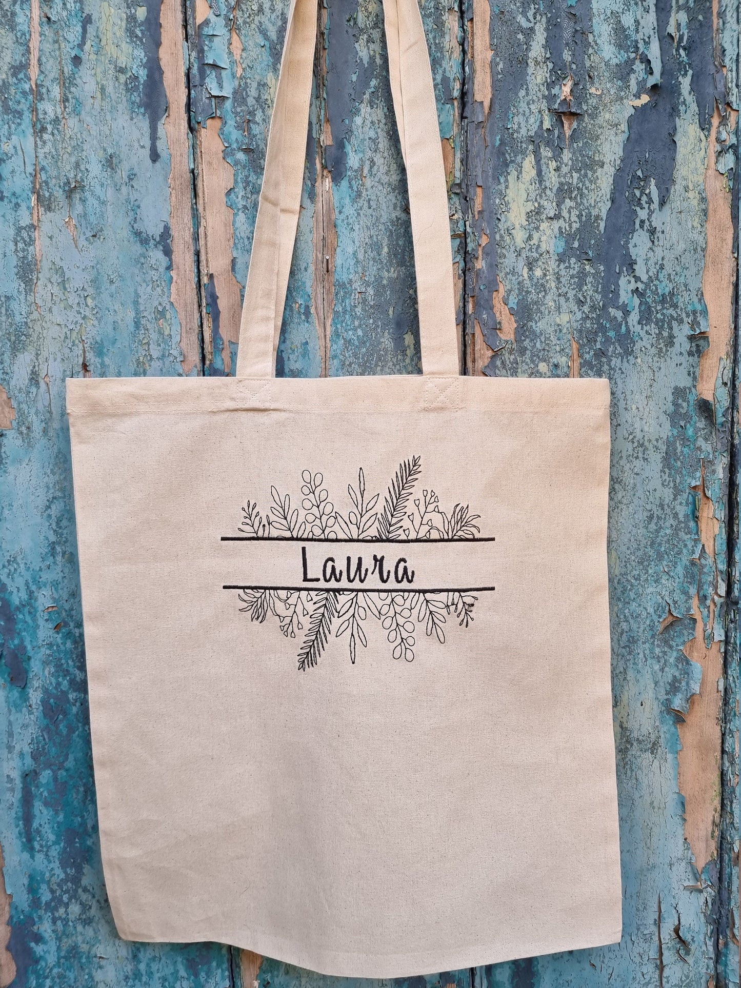 Leaves Split Line Art Embroidered Tote Bag