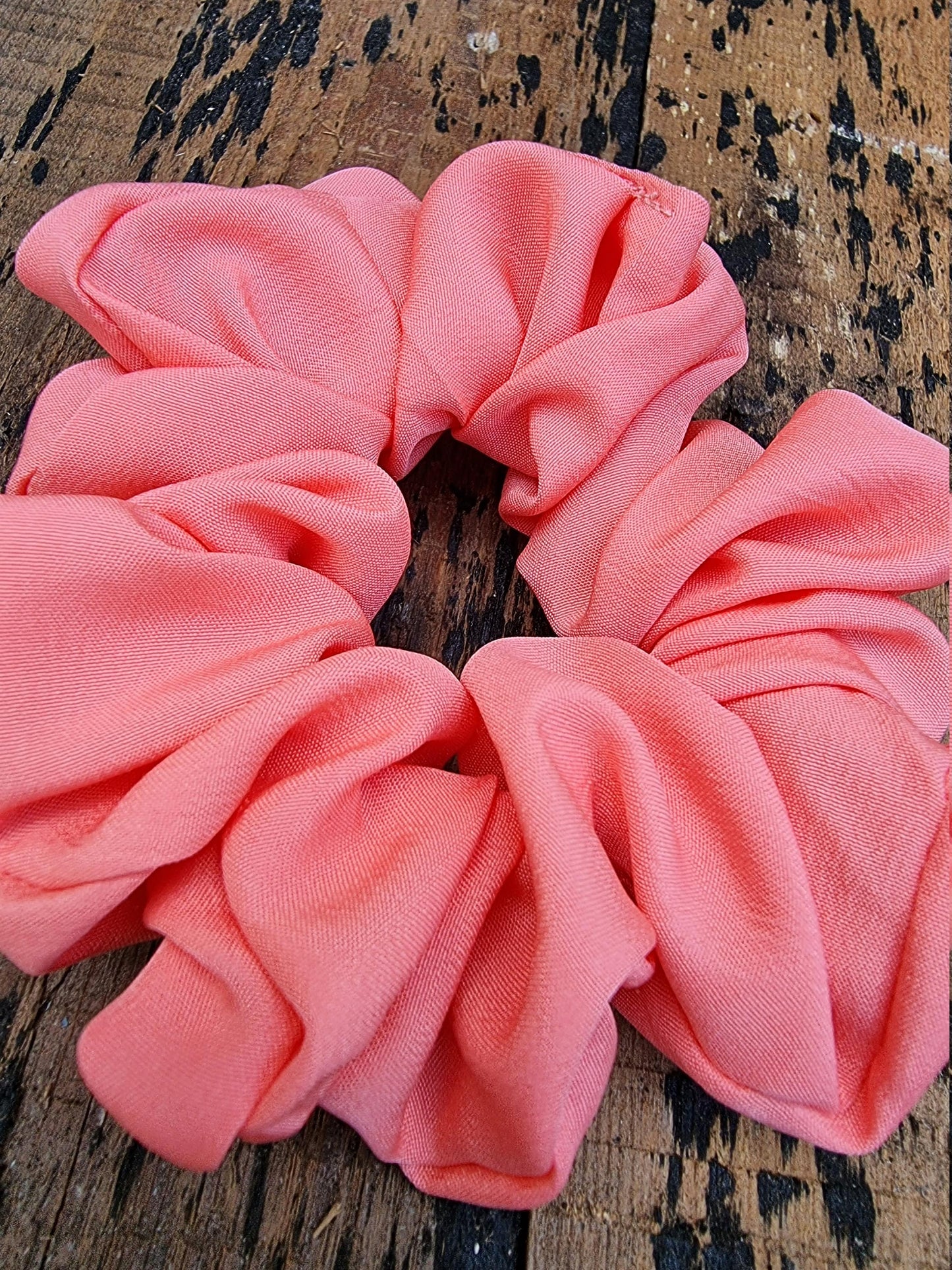 Soft Coral Pink Crepe Scrunchie | Hair Tie