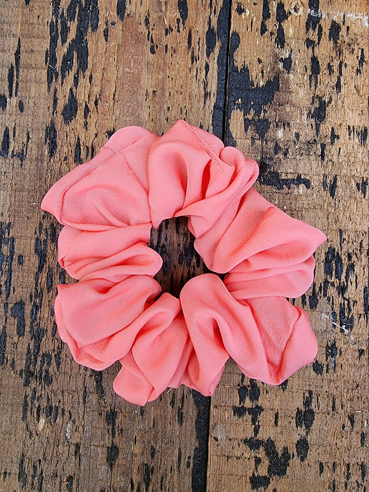 Soft Coral Pink Crepe Scrunchie | Hair Tie