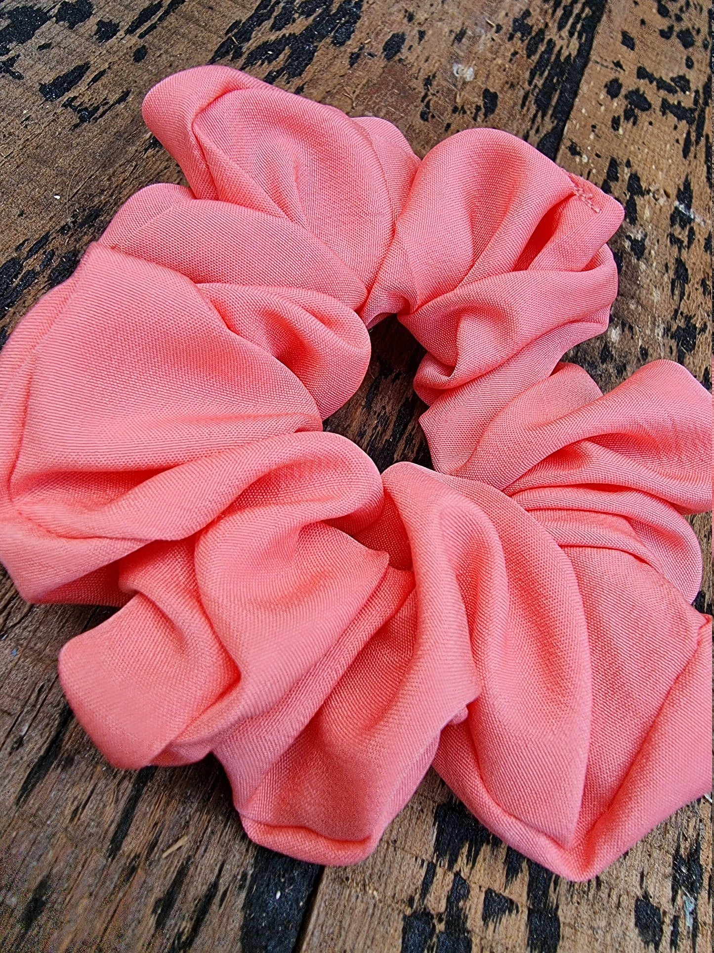 Soft Coral Pink Crepe Scrunchie | Hair Tie