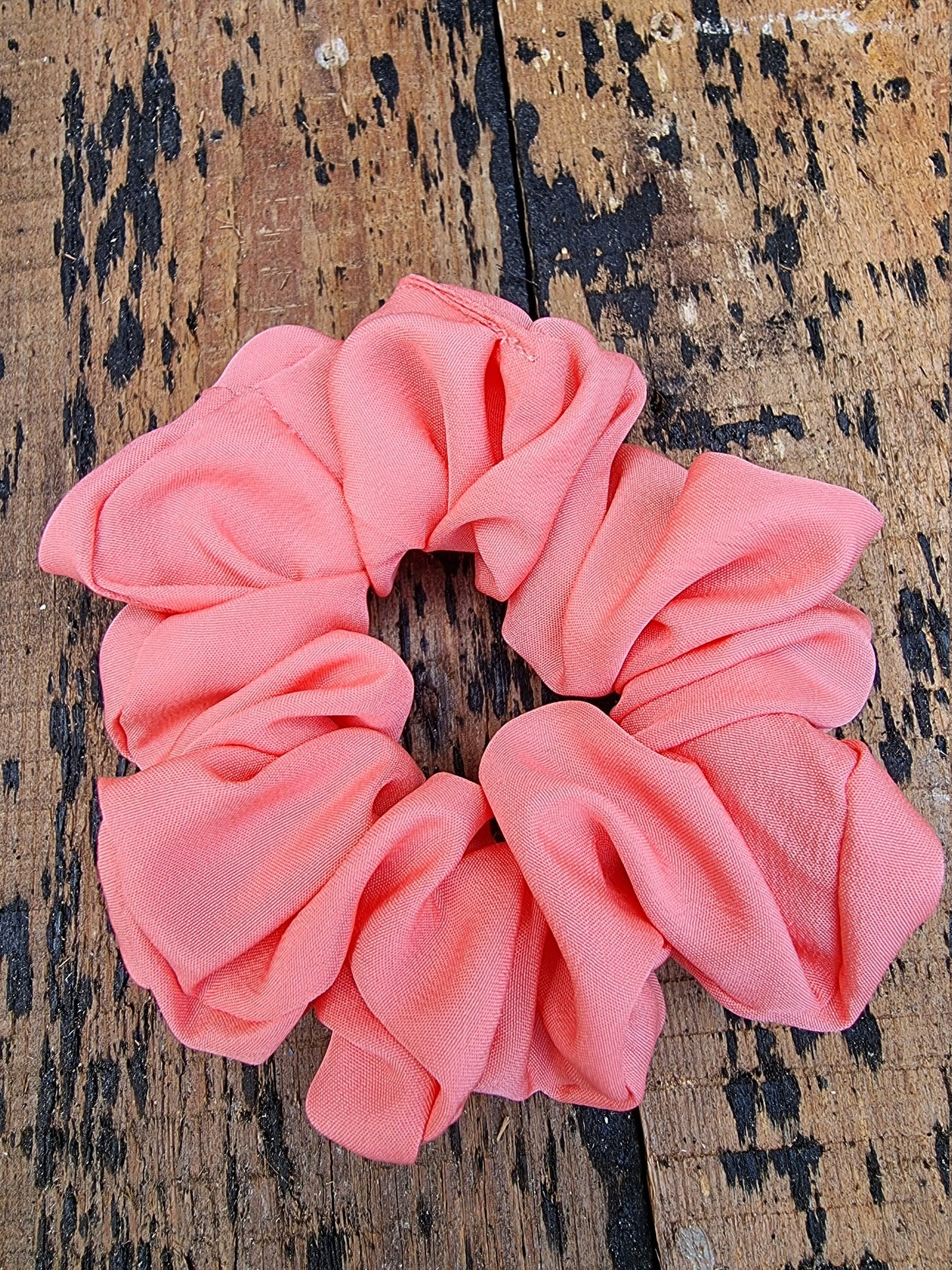 Soft Coral Pink Crepe Scrunchie | Hair Tie