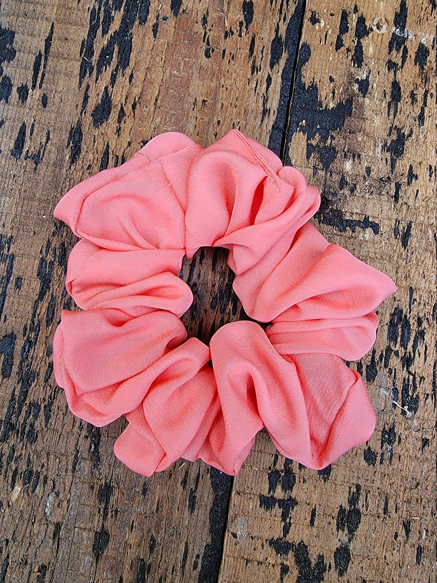 Soft Coral Pink Crepe Scrunchie | Hair Tie