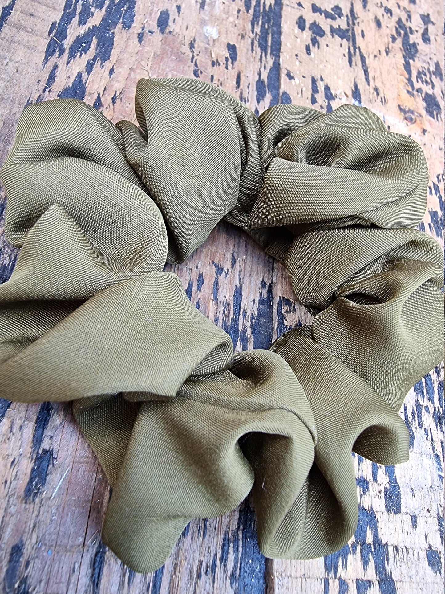 Soft Olive Green Crepe Scrunchie | Hair Tie