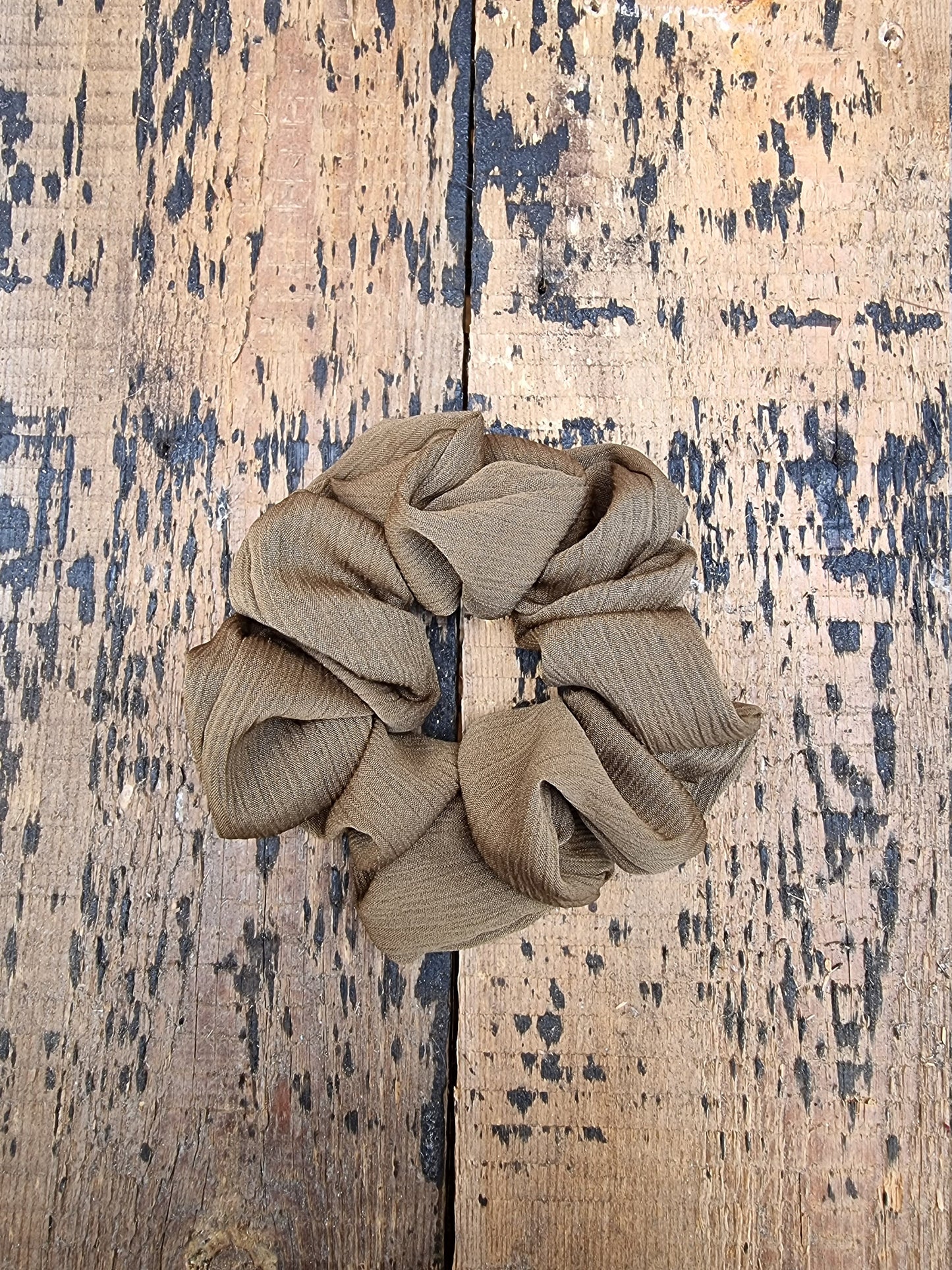 Intense Olive Crinkle Crepe Scrunchie | Hair Tie