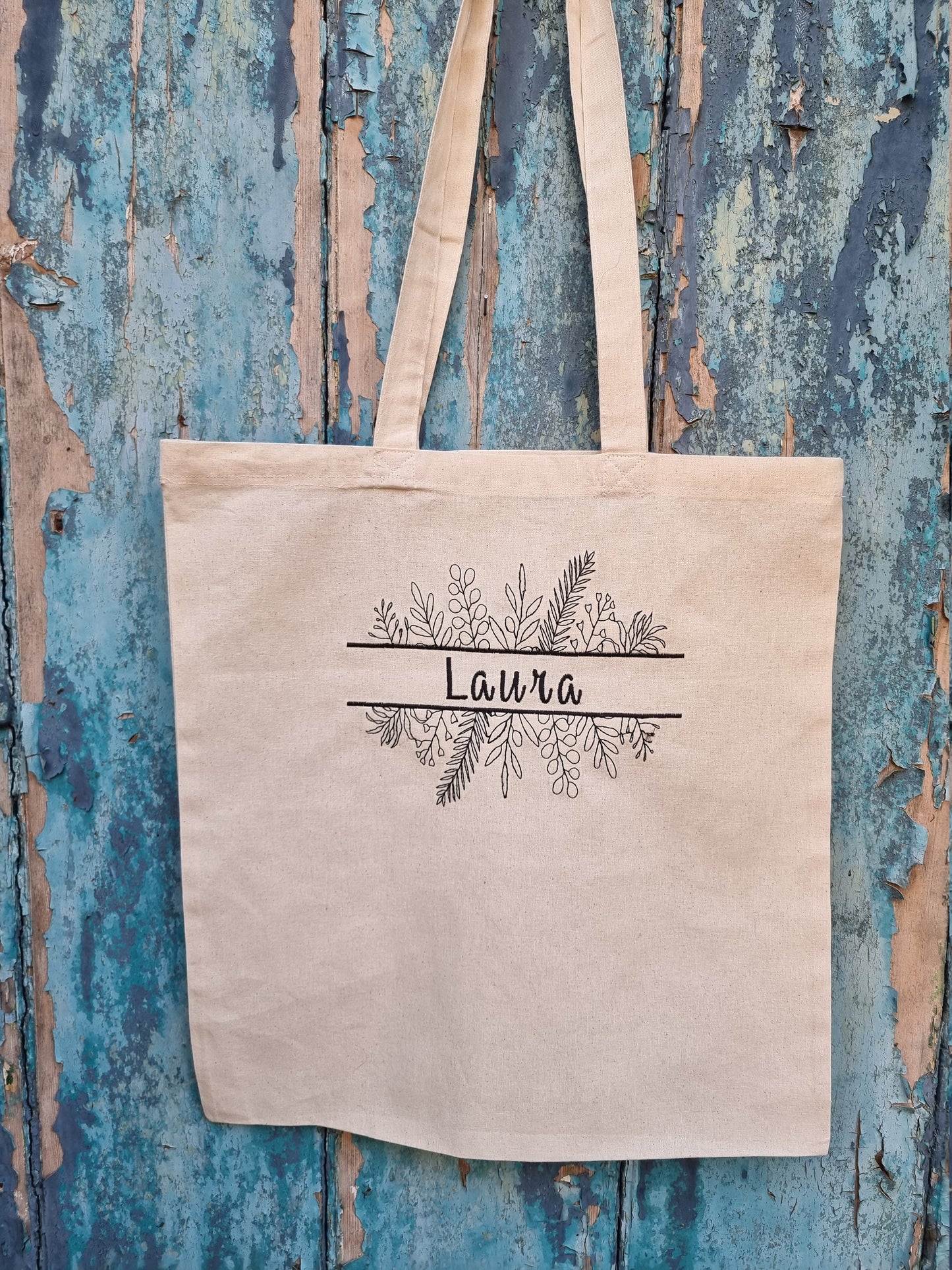 Leaves Split Line Art Embroidered Tote Bag