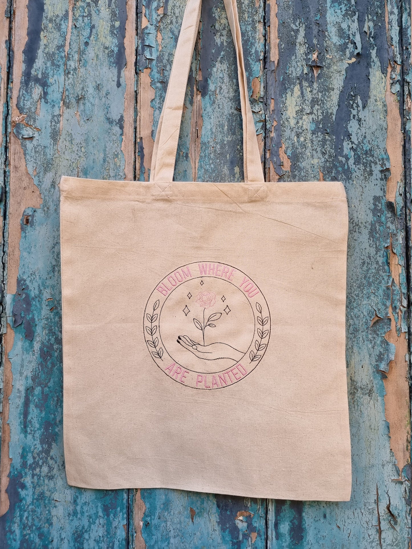 Bloom Where You Are Planted Emblem Embroidered Tote Bag