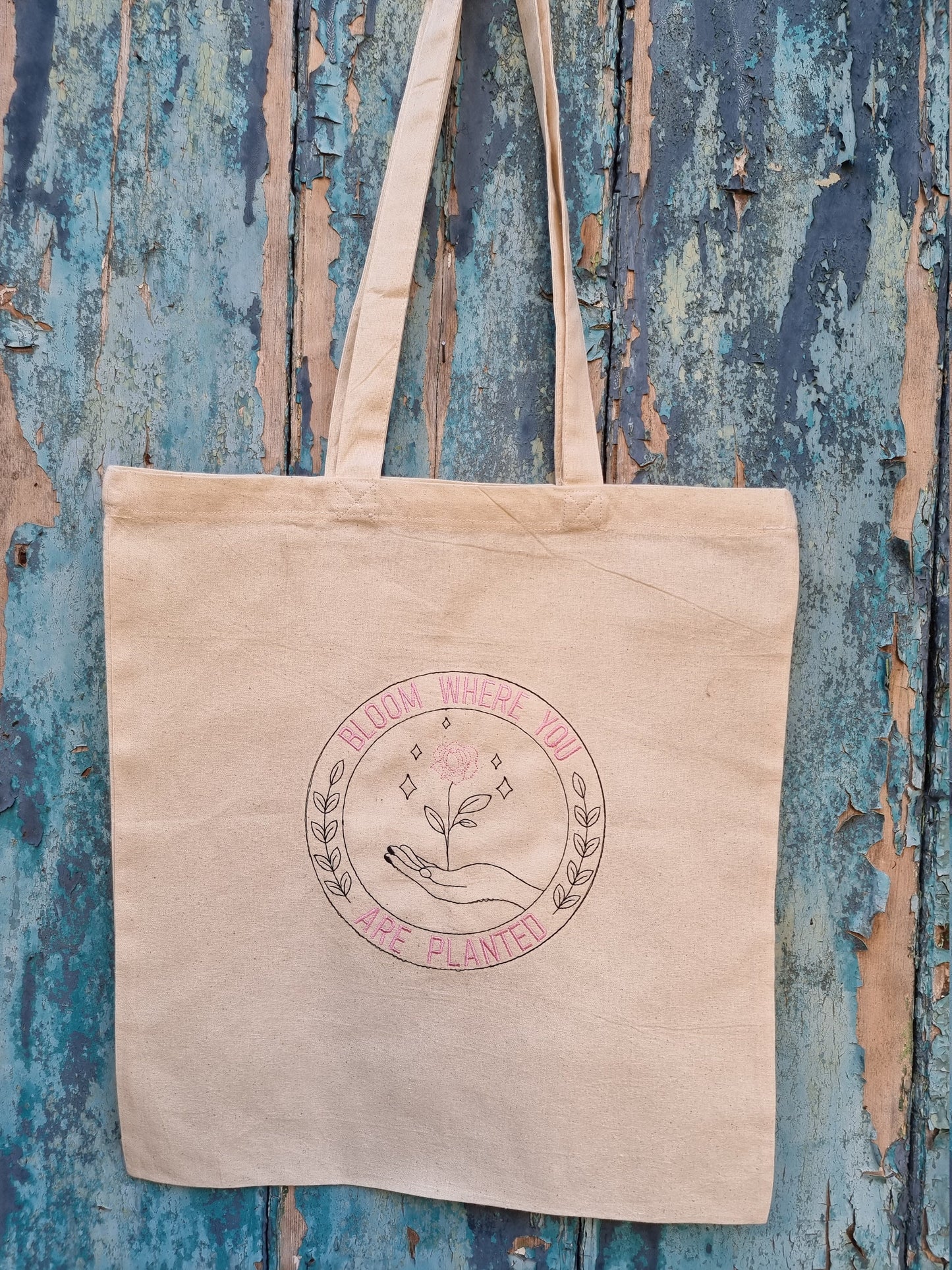 Bloom Where You Are Planted Emblem Embroidered Tote Bag