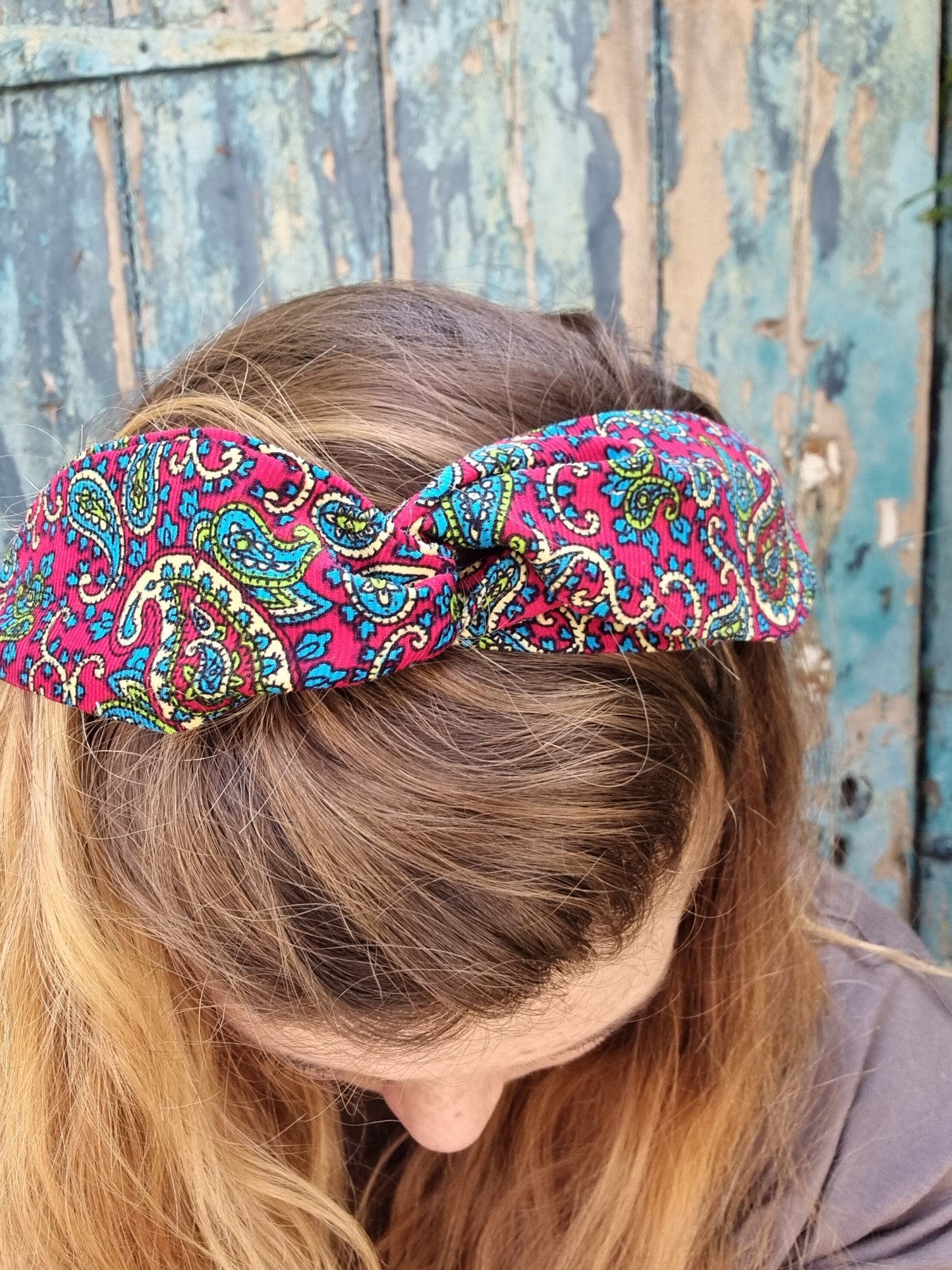 Bright Paisley Mini Corduroy Wired Headband