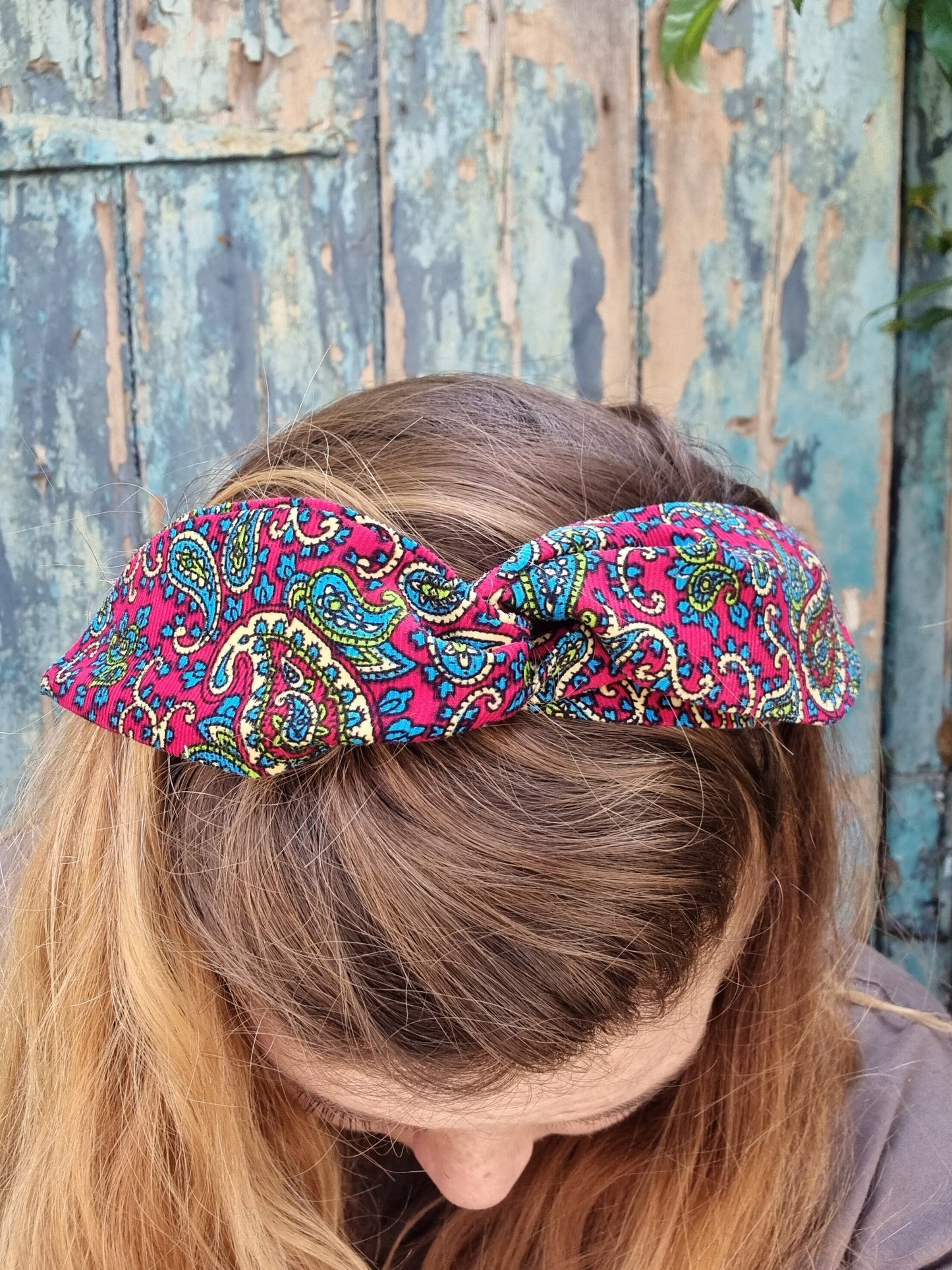 Bright Paisley Mini Corduroy Wired Headband