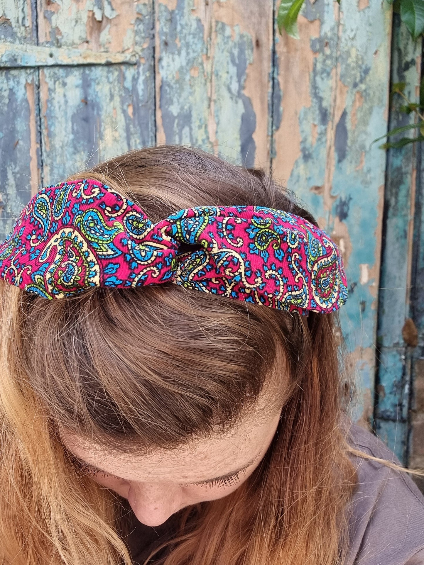 Bright Paisley Mini Corduroy Wired Headband