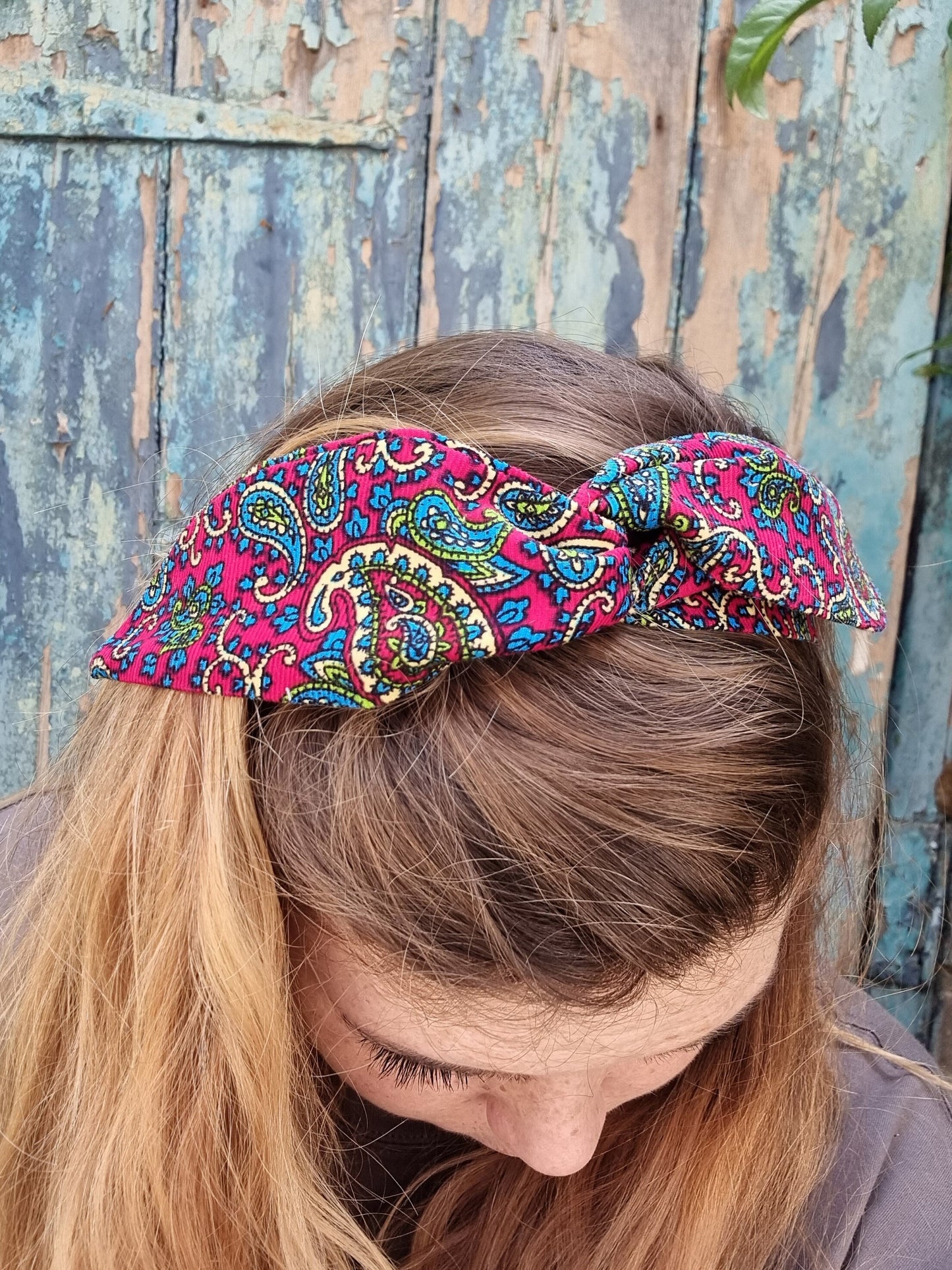 Bright Paisley Mini Corduroy Wired Headband