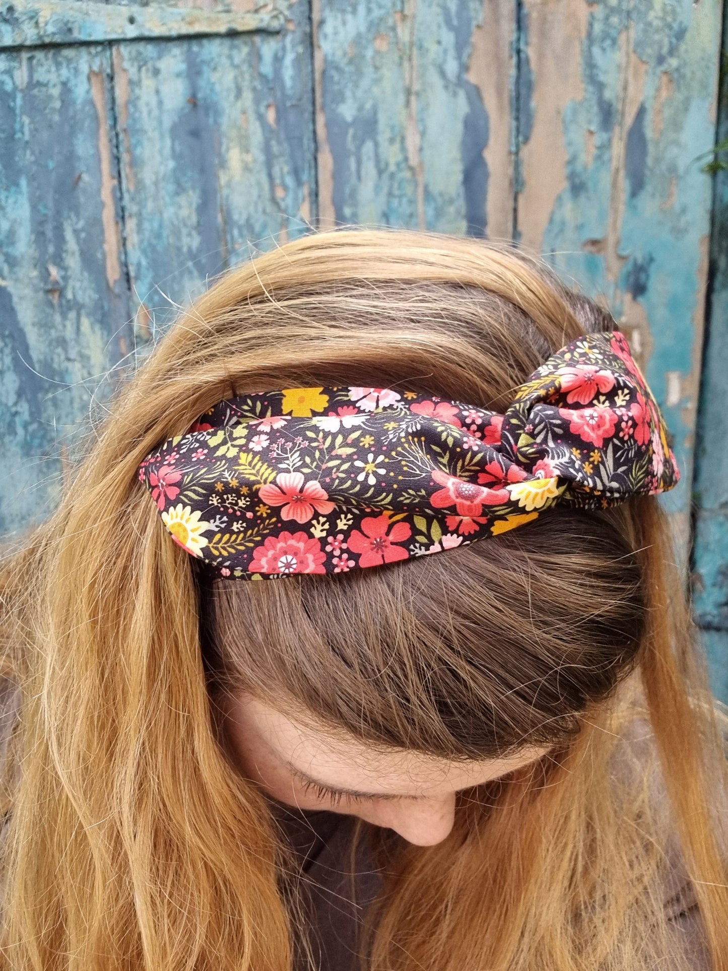 Black and Bright Floral Wired Headband