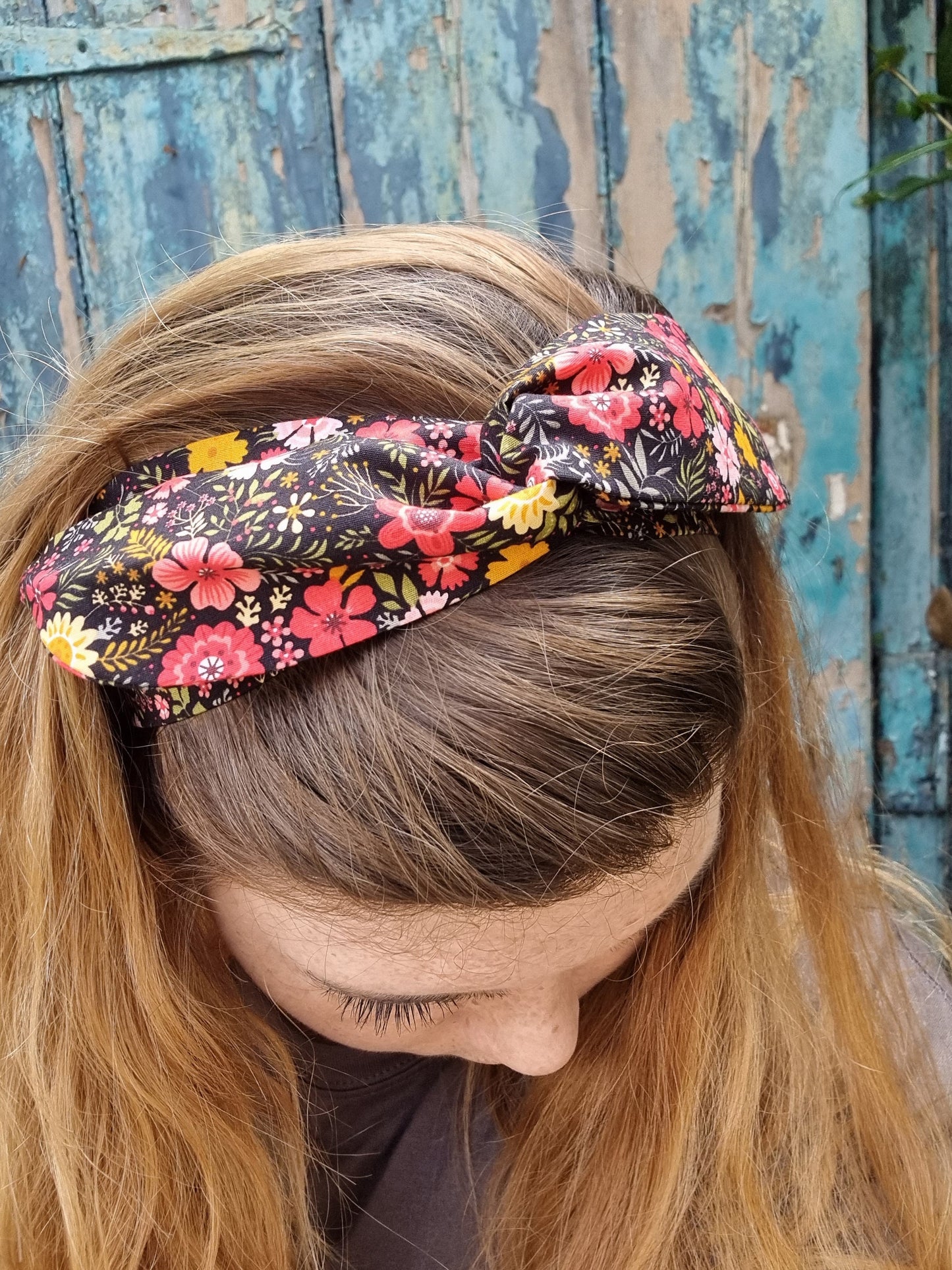 Black and Bright Floral Wired Headband