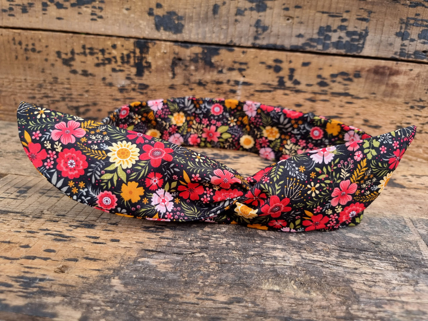 Black and Bright Floral Wired Headband