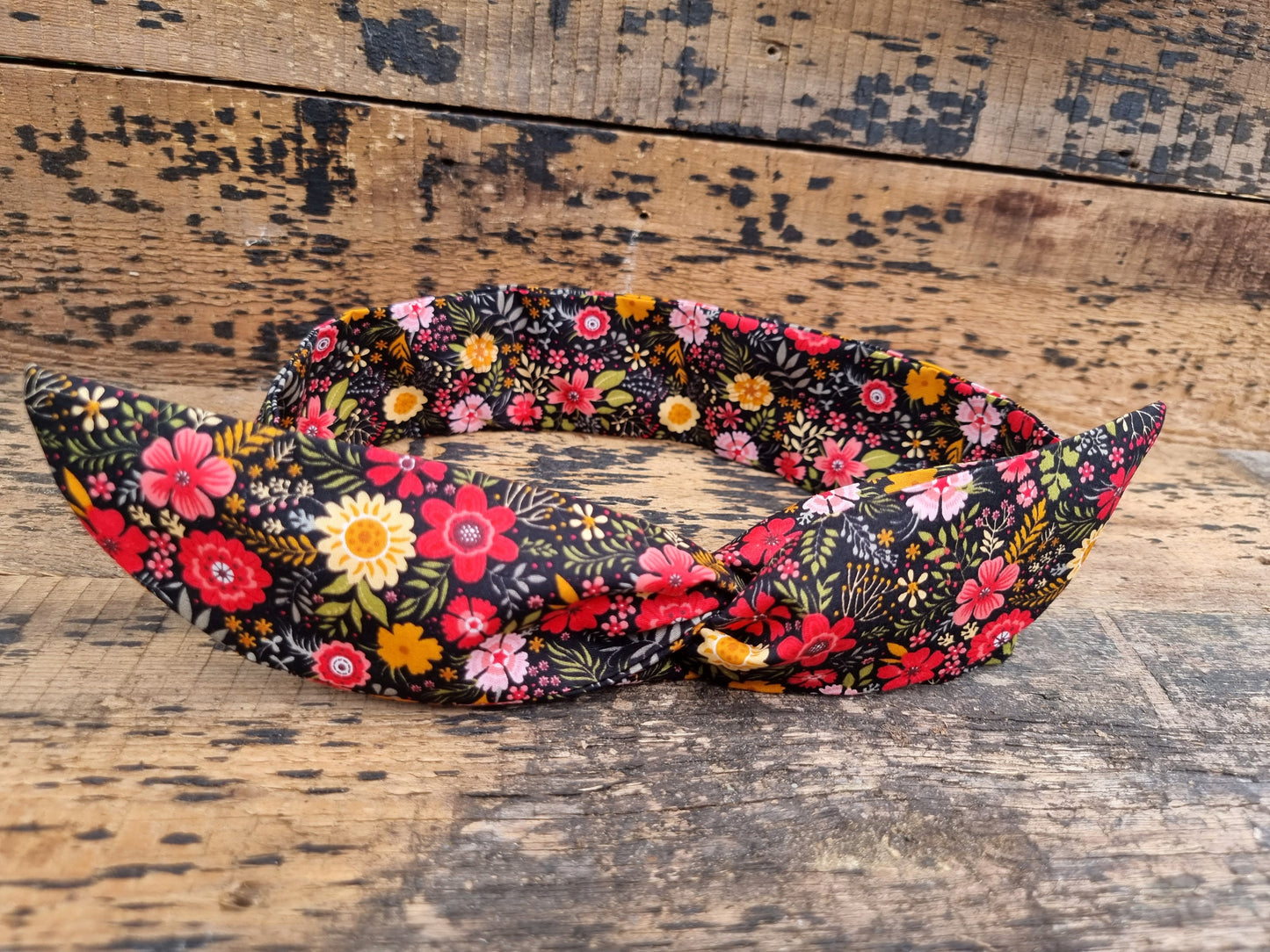 Black and Bright Floral Wired Headband