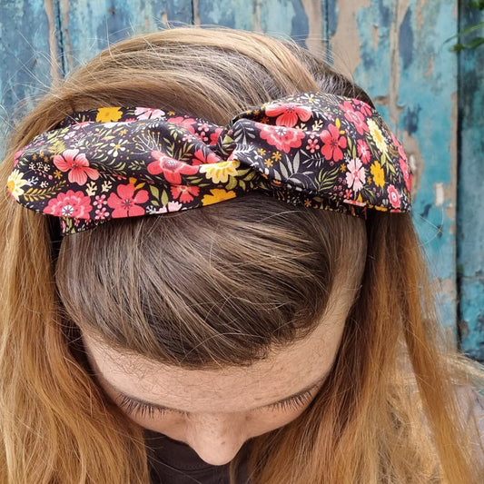 Black and Bright Floral Wired Headband