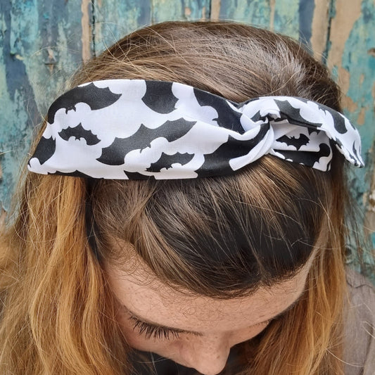 Halloween Black and White Bats Wired Headband