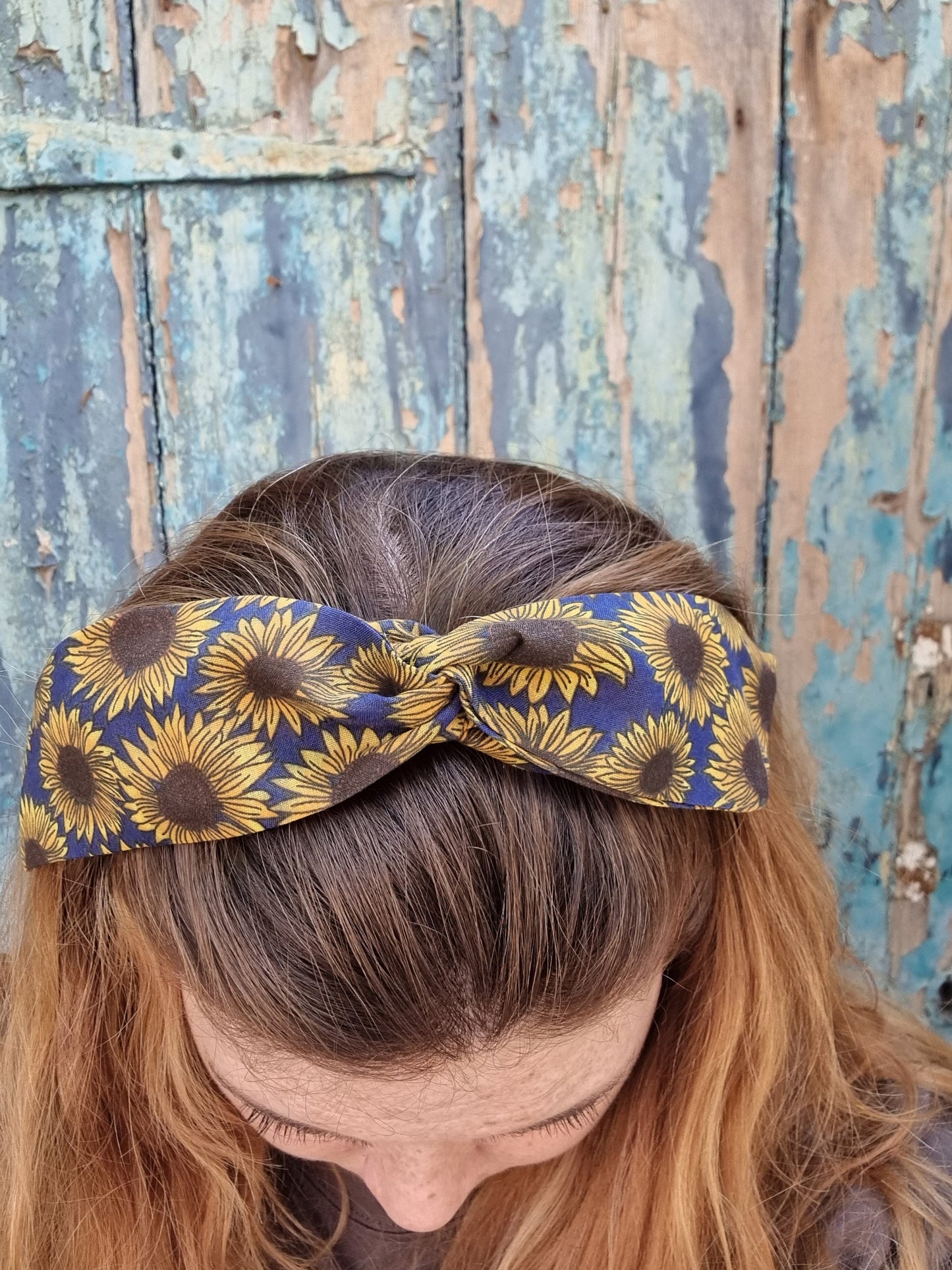 Navy Sunflowers Wired Headband