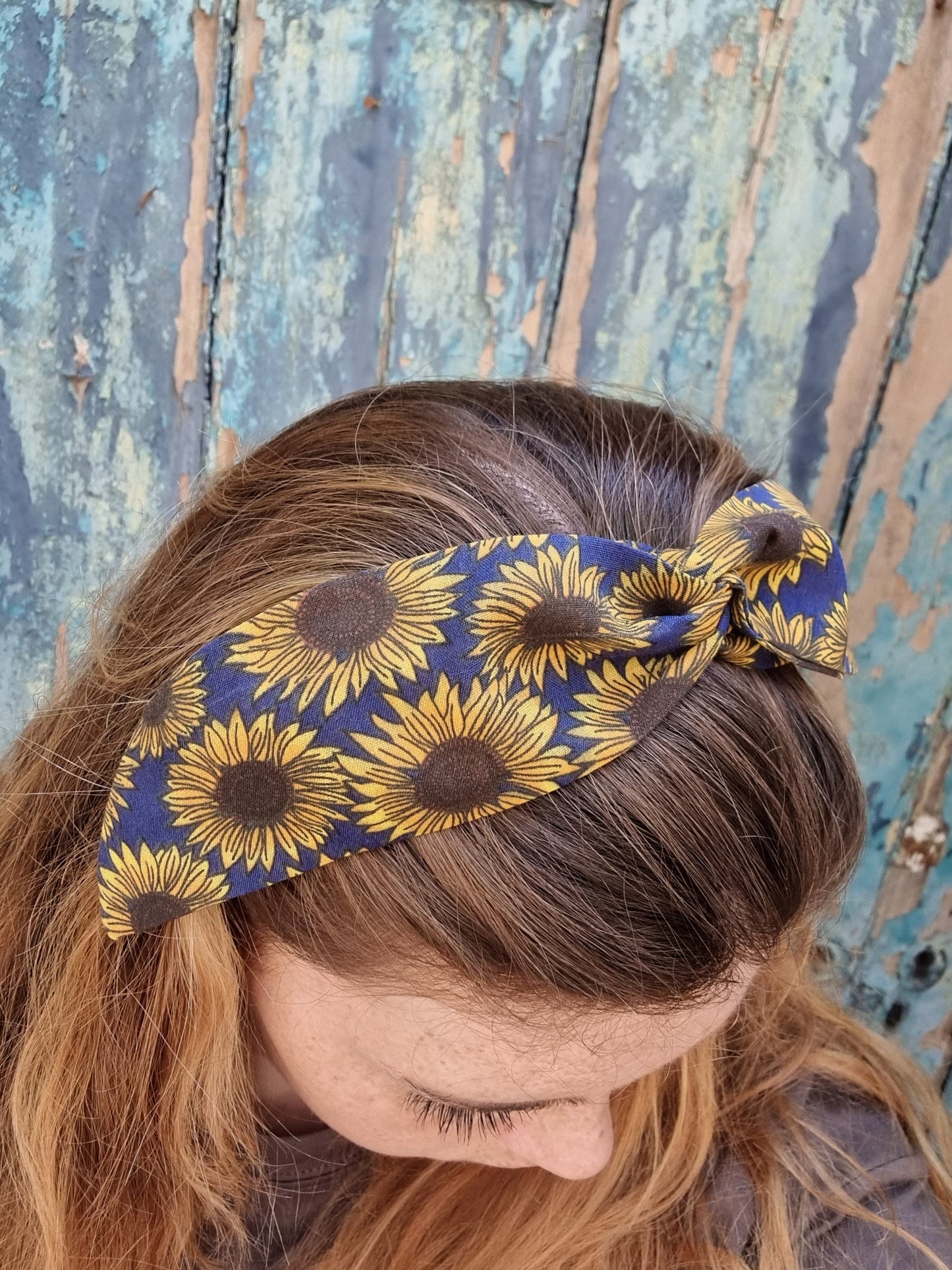 Navy Sunflowers Wired Headband