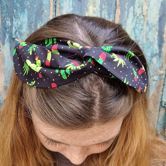 Black Potted Cacti Wired Headband