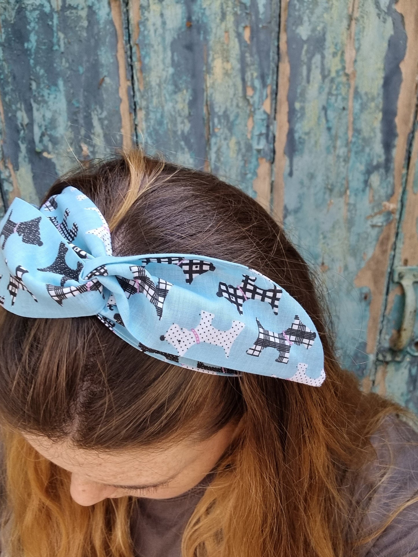 Light Blue Scottie Dogs Wired Headband