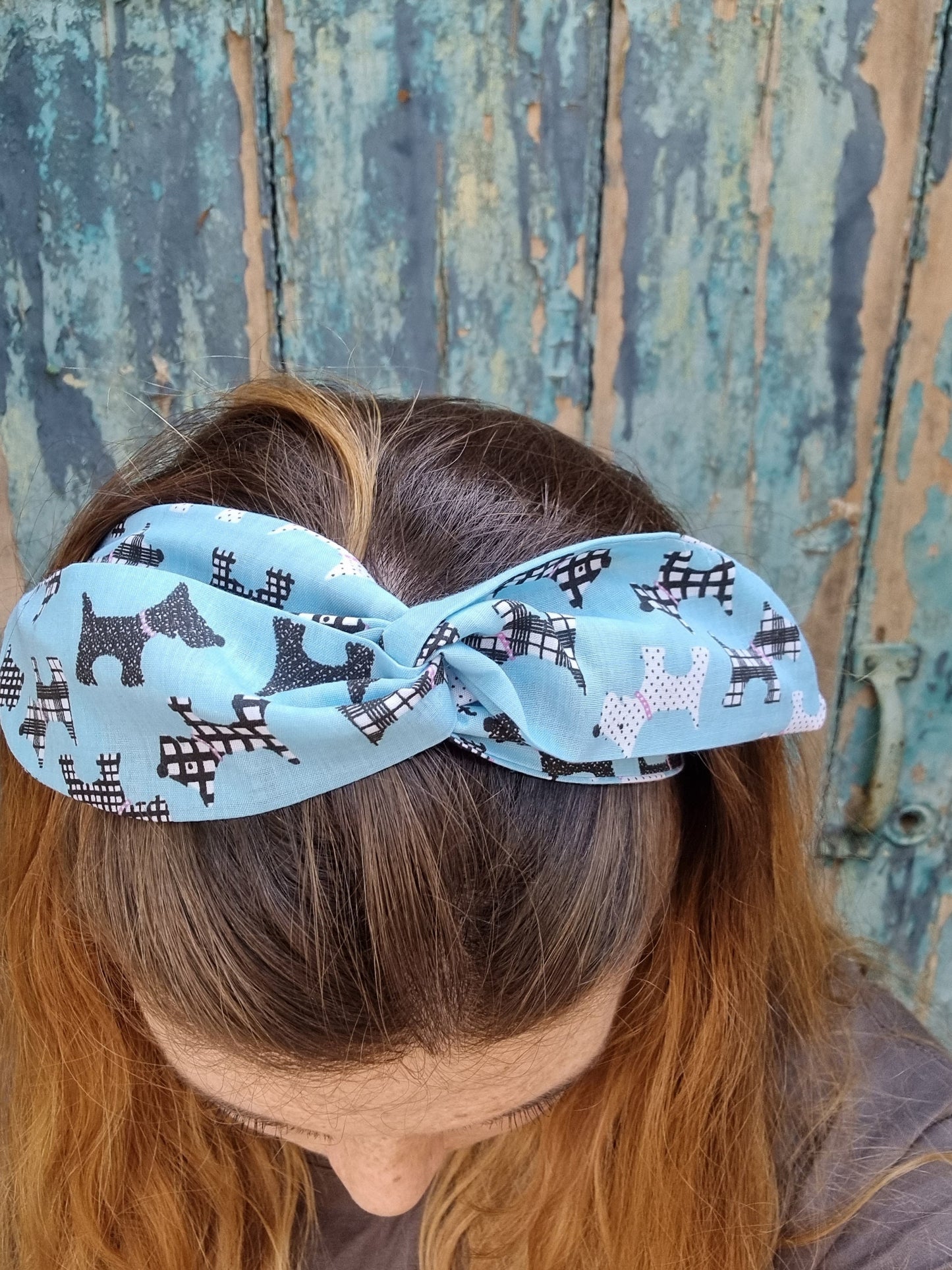 Light Blue Scottie Dogs Wired Headband