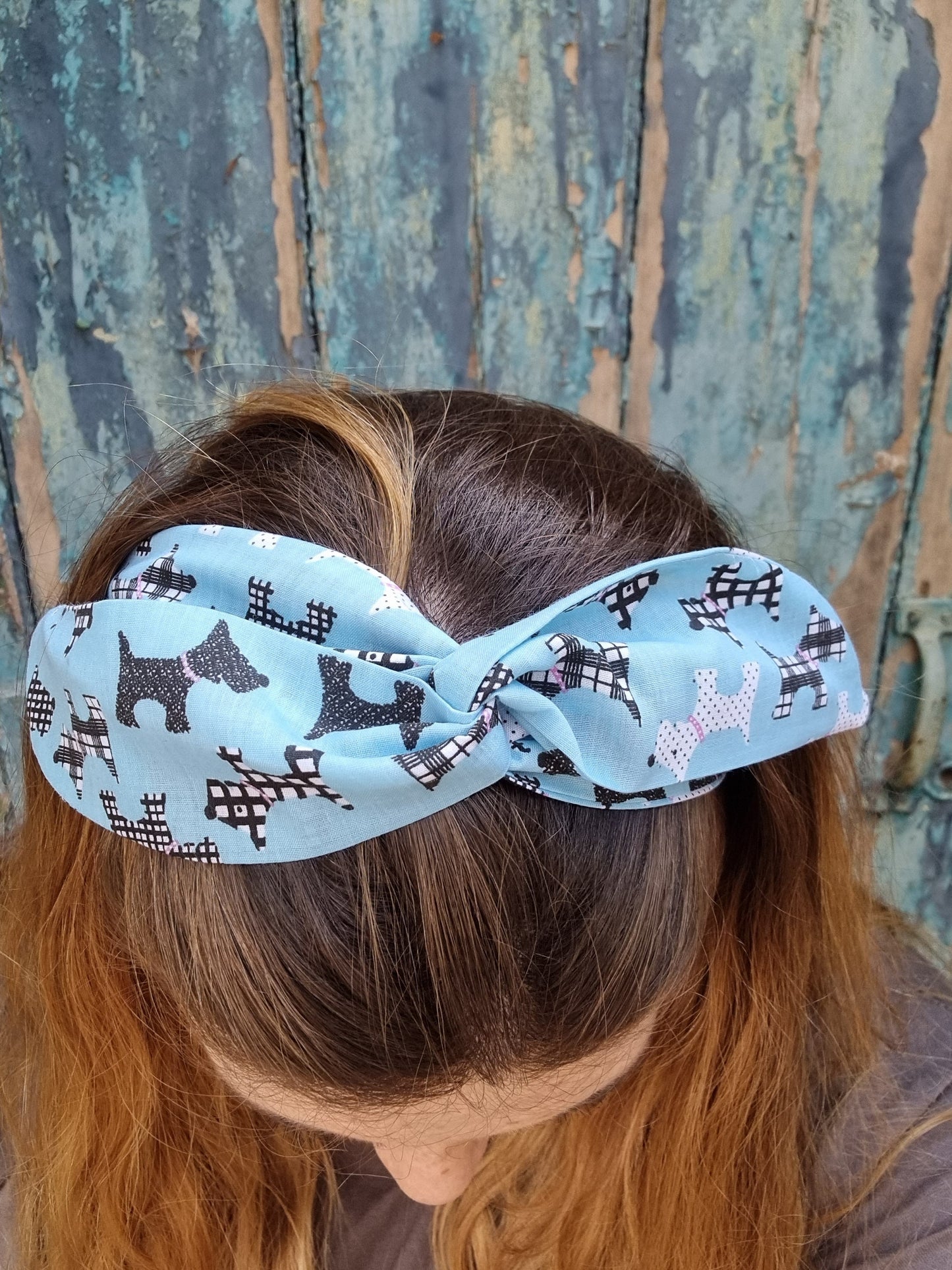 Light Blue Scottie Dogs Wired Headband