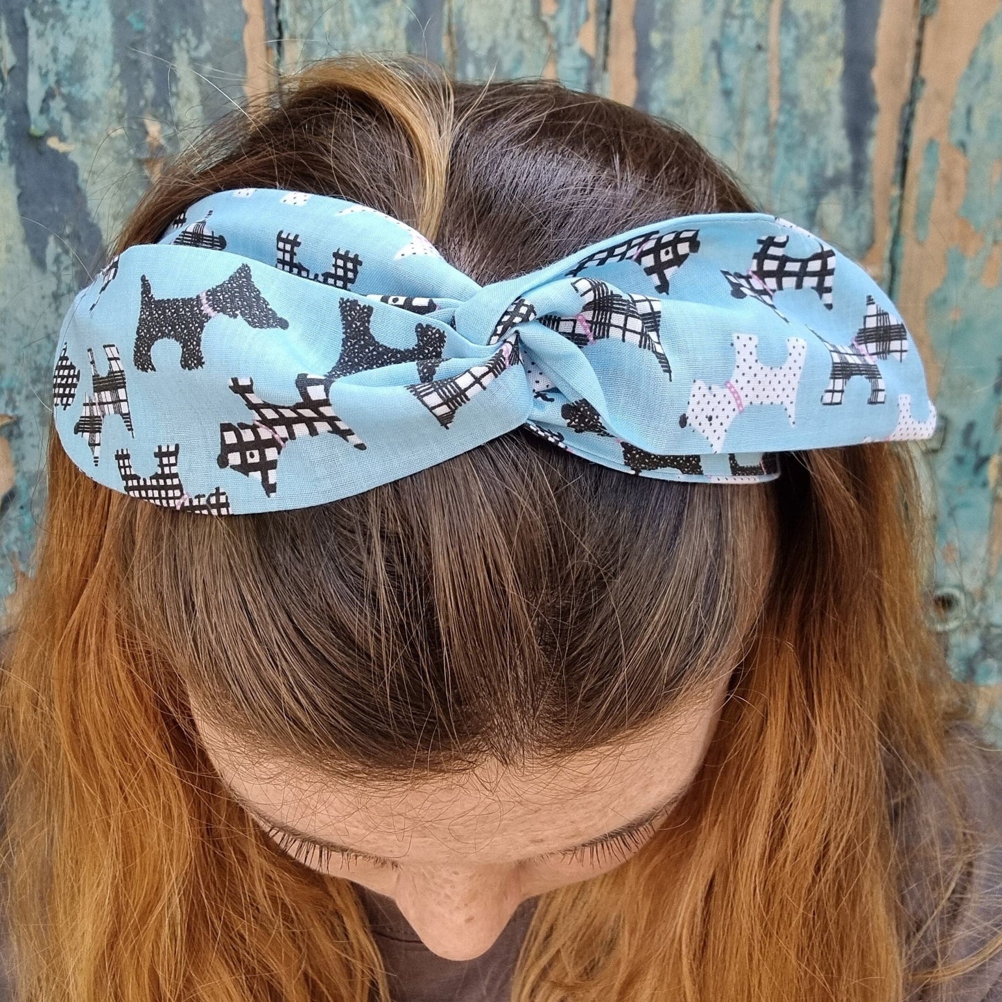 Light Blue Scottie Dogs Wired Headband