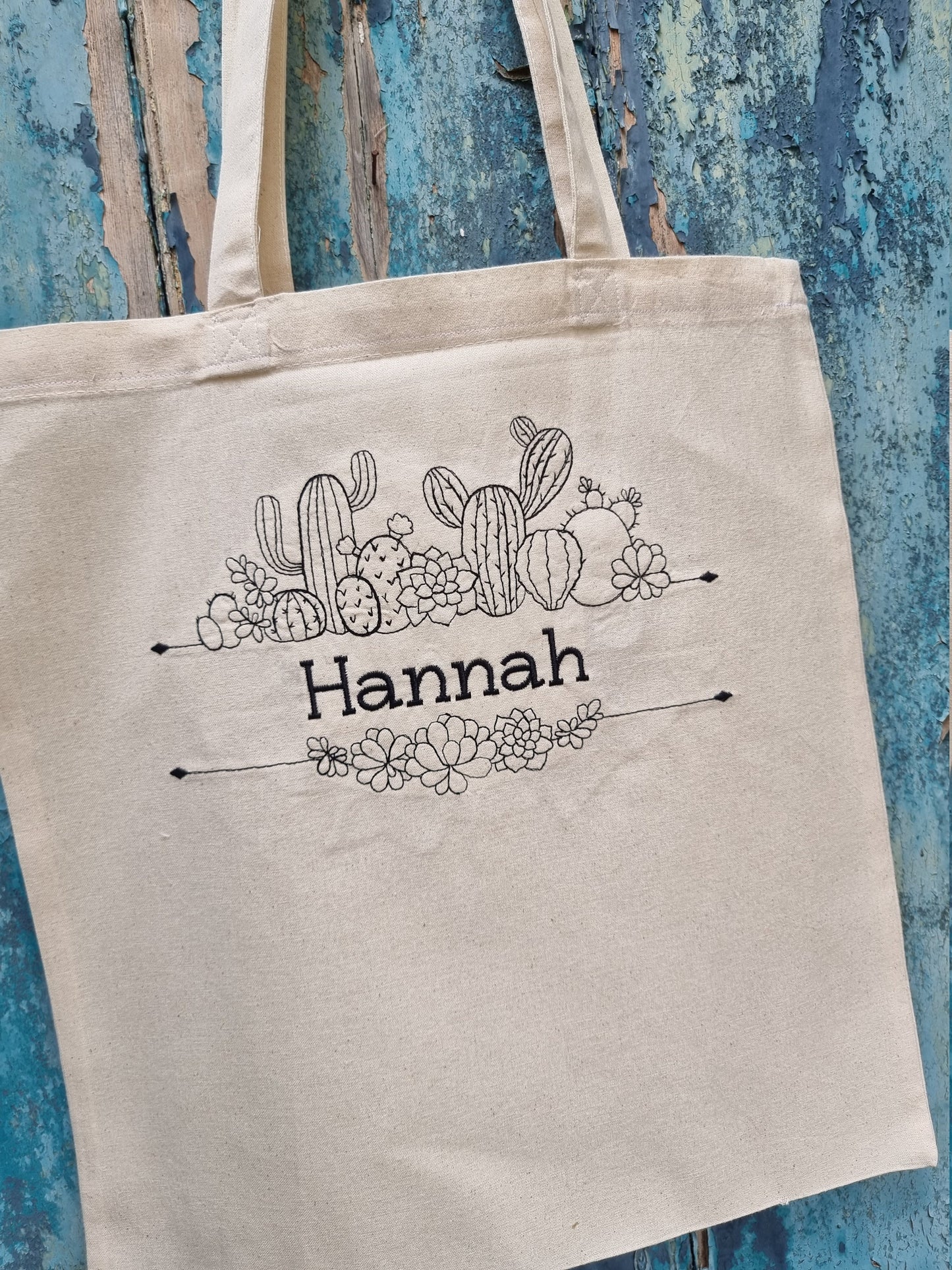 Cacti Line Art Embroidered Tote Bag