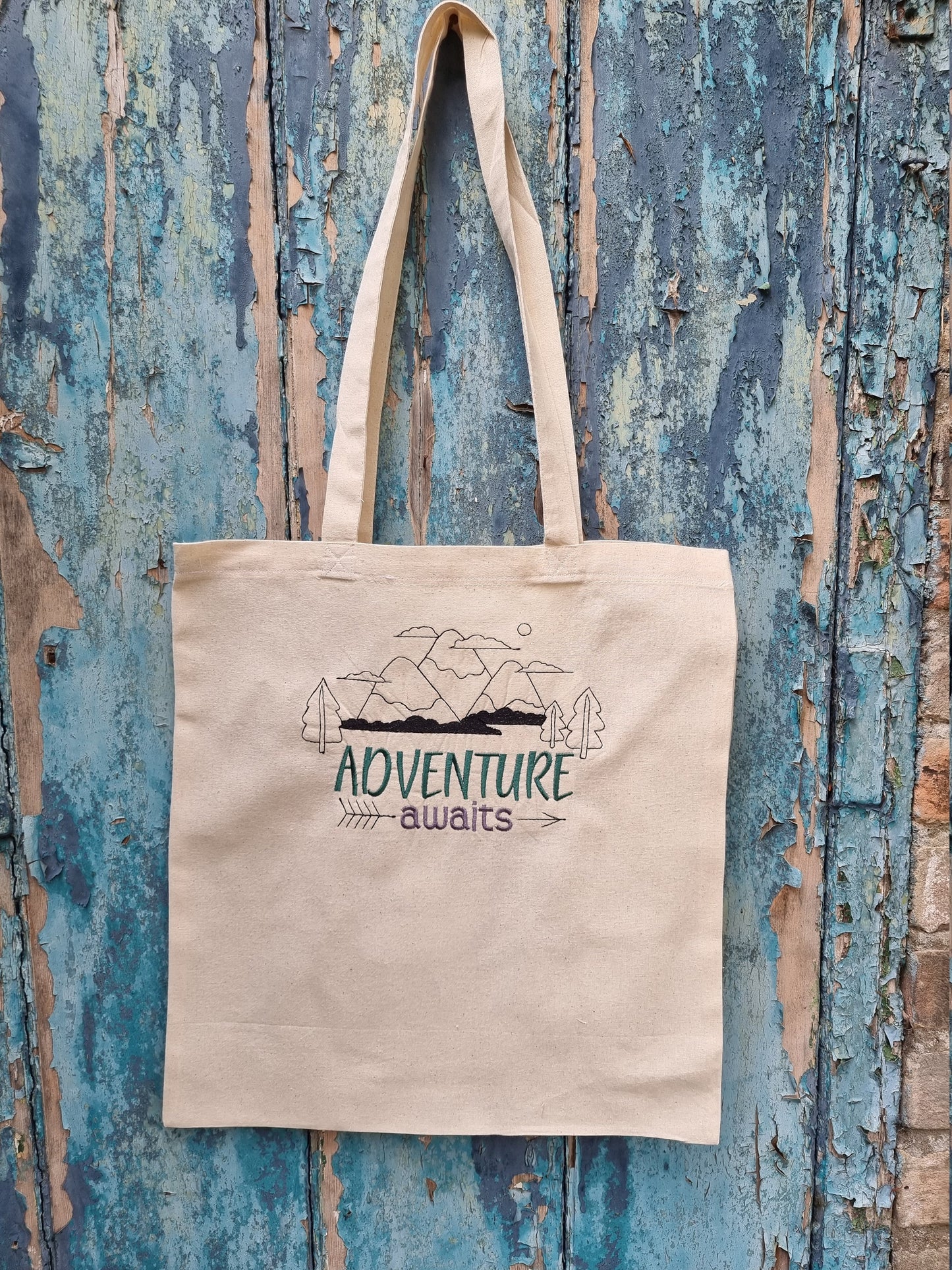 Adventure Awaits Embroidered Tote Bag