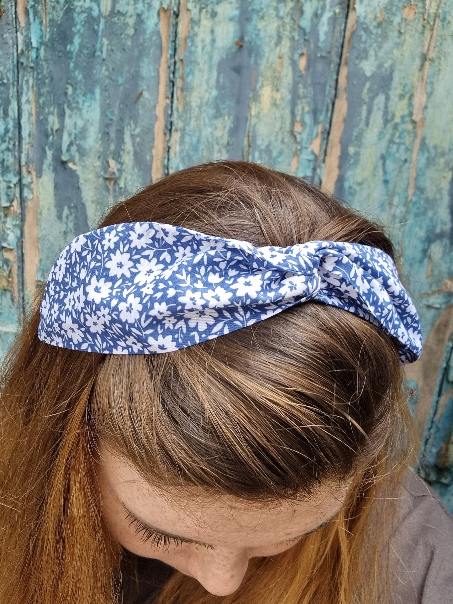 Blue and White Floral Wired Headband